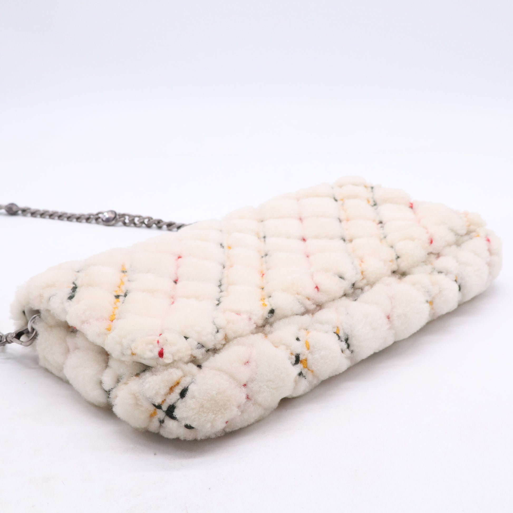 Miu Miu White Plaid Lambswool Flap Handbag twins B21683