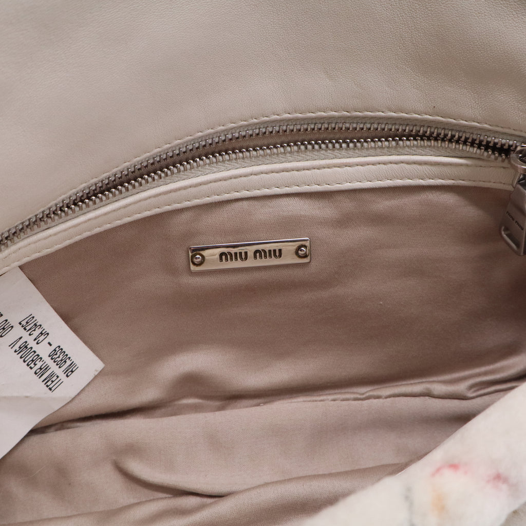 Miu Miu White Plaid Lambswool Flap Handbag twins B21683