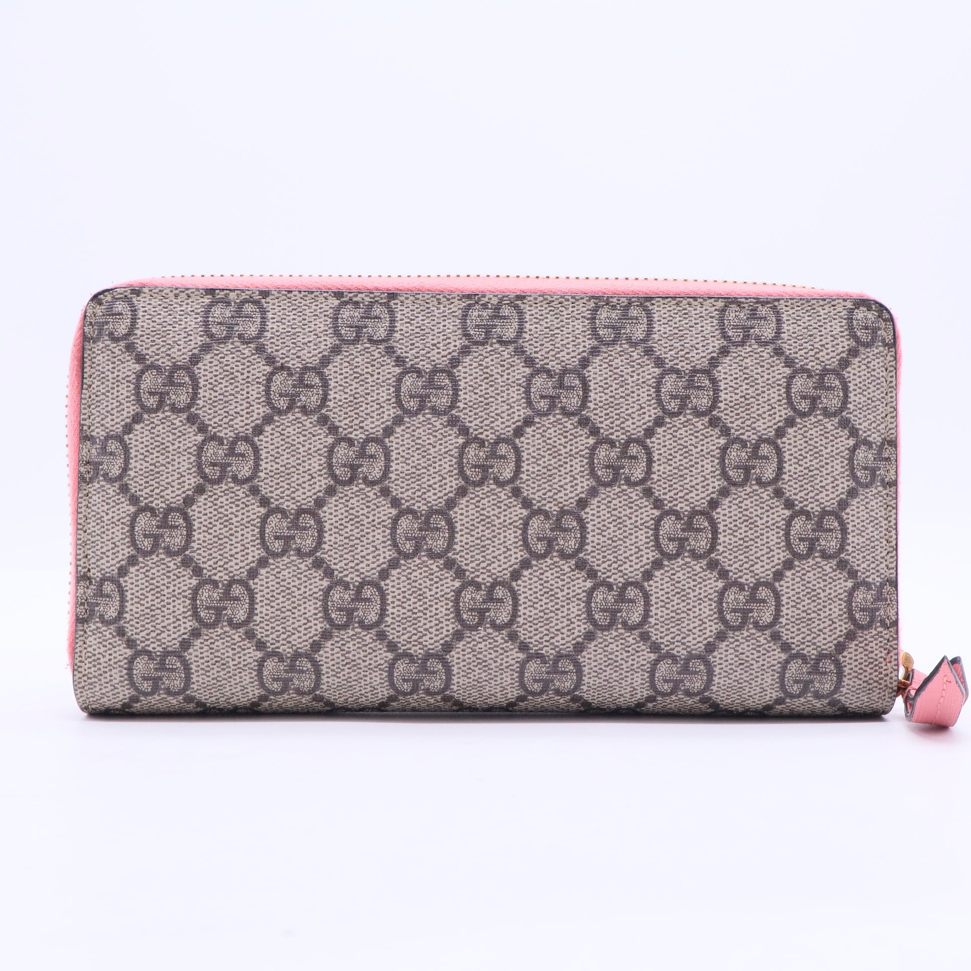 GG Supreme Monogram Embroidered Face Zip Around Wallet Pink W20142