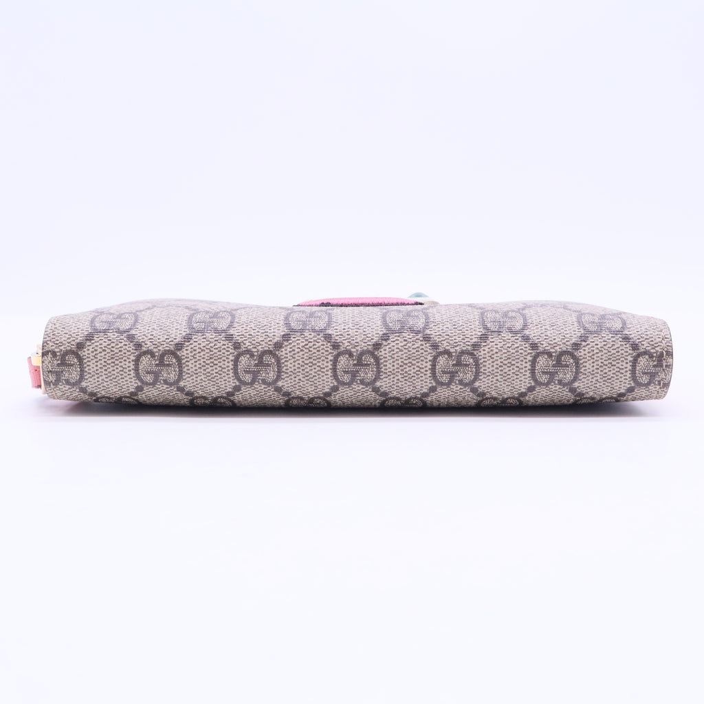 GG Supreme Monogram Embroidered Face Zip Around Wallet Pink W20142