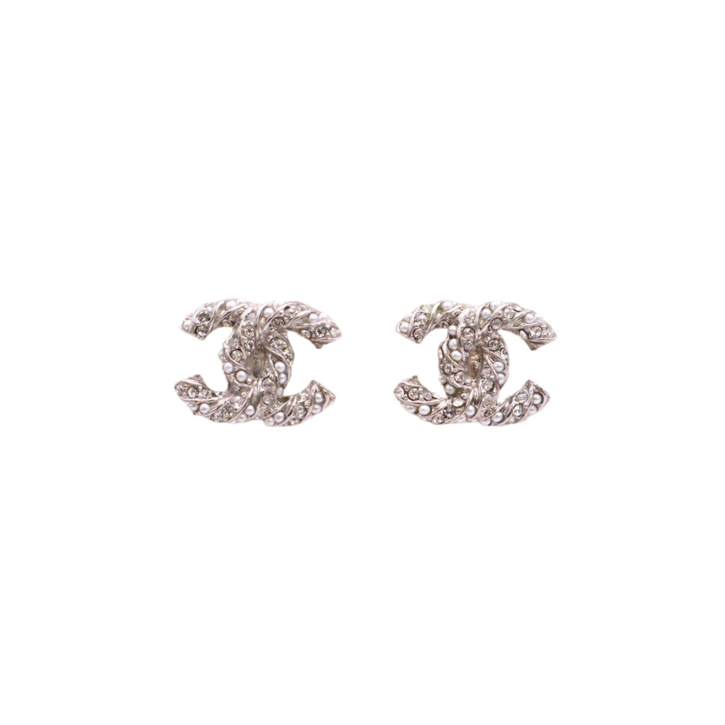 Crystal Twisted CC Earrings Silver W23581