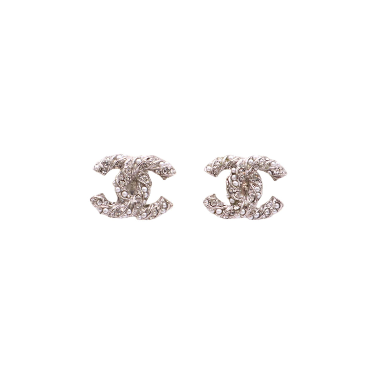 Crystal Twisted CC Earrings Silver W23581