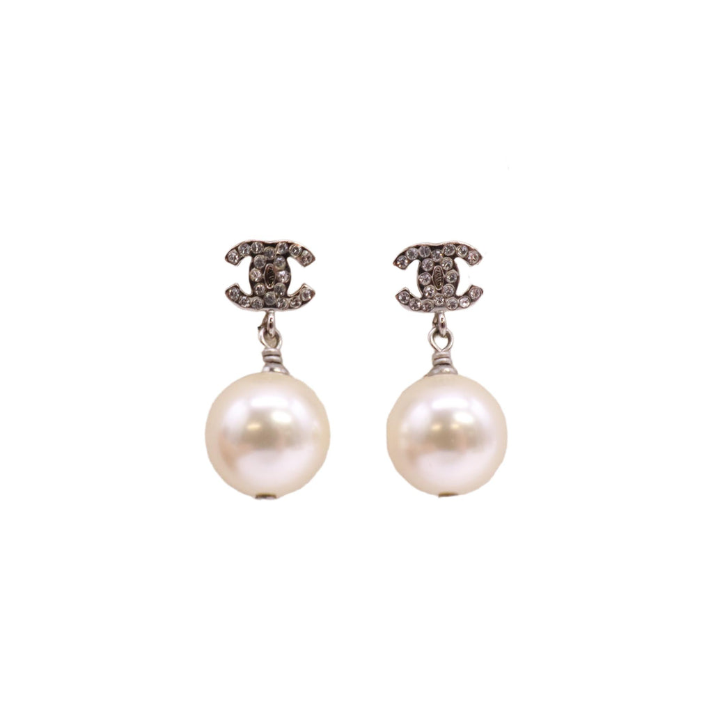 Chanel CC Crystal Pearl Drop Earrings W23566