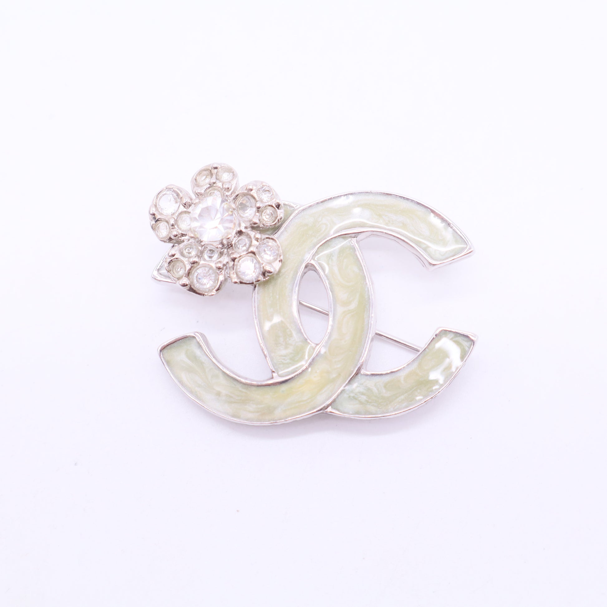 Crystal Green CC Logo Brooch W20189