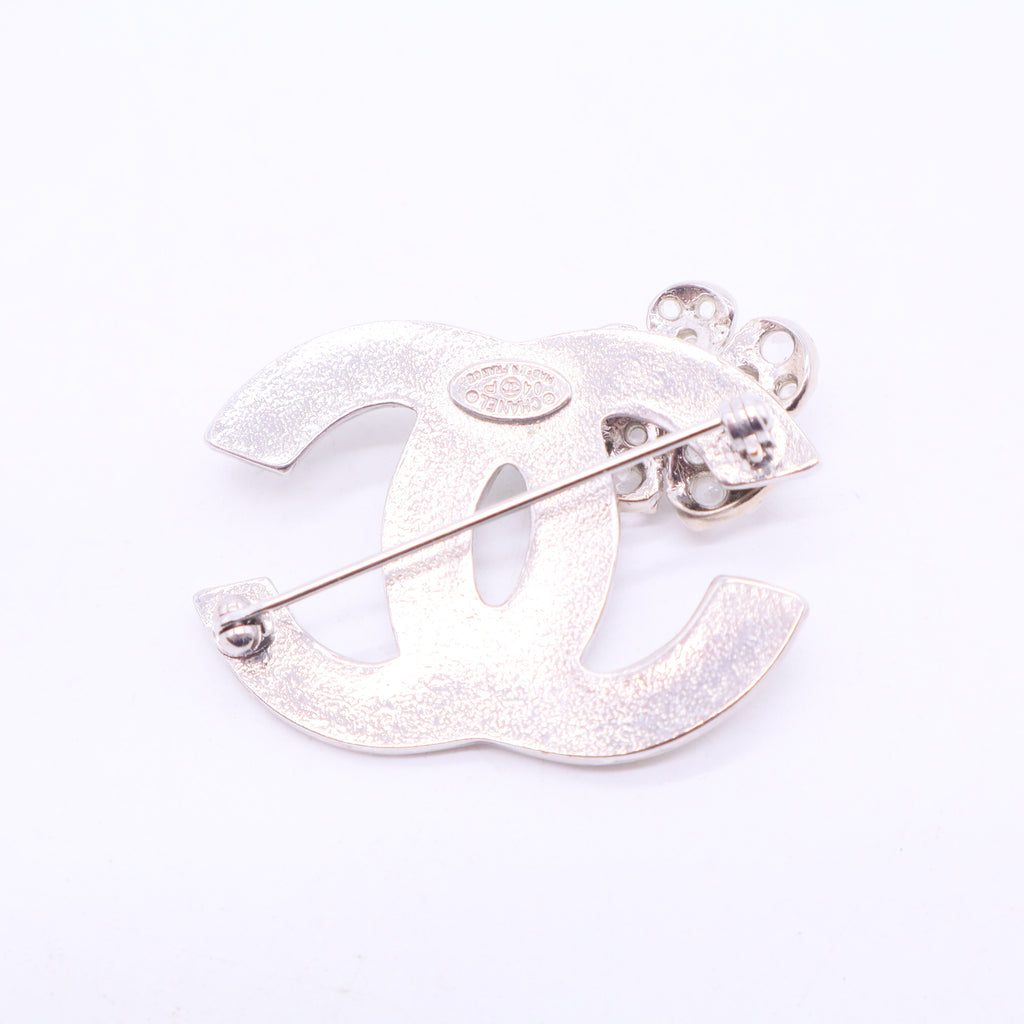Crystal Green CC Logo Brooch W20189