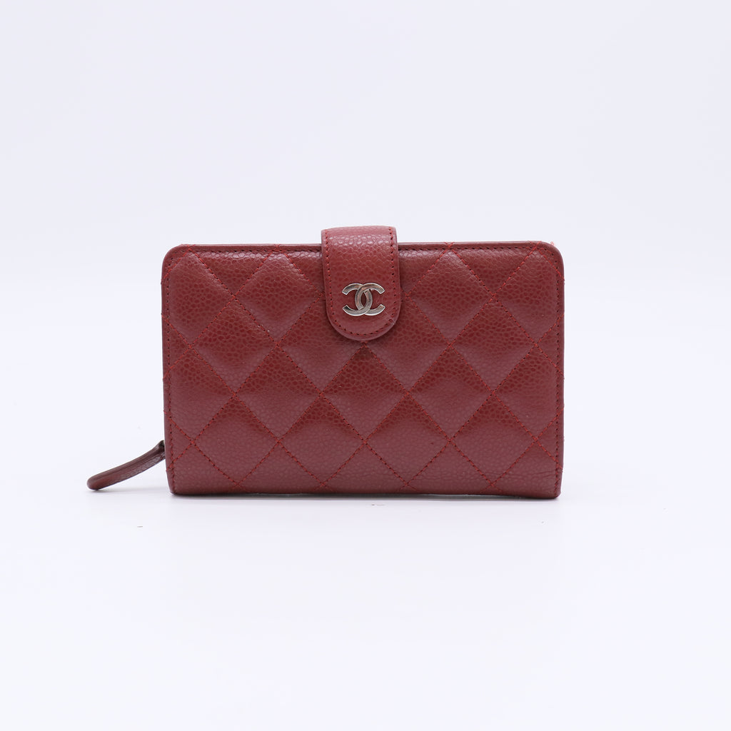 Chanel Classic French Wallet Quilted Red Caviar Silver Hardware W22228
