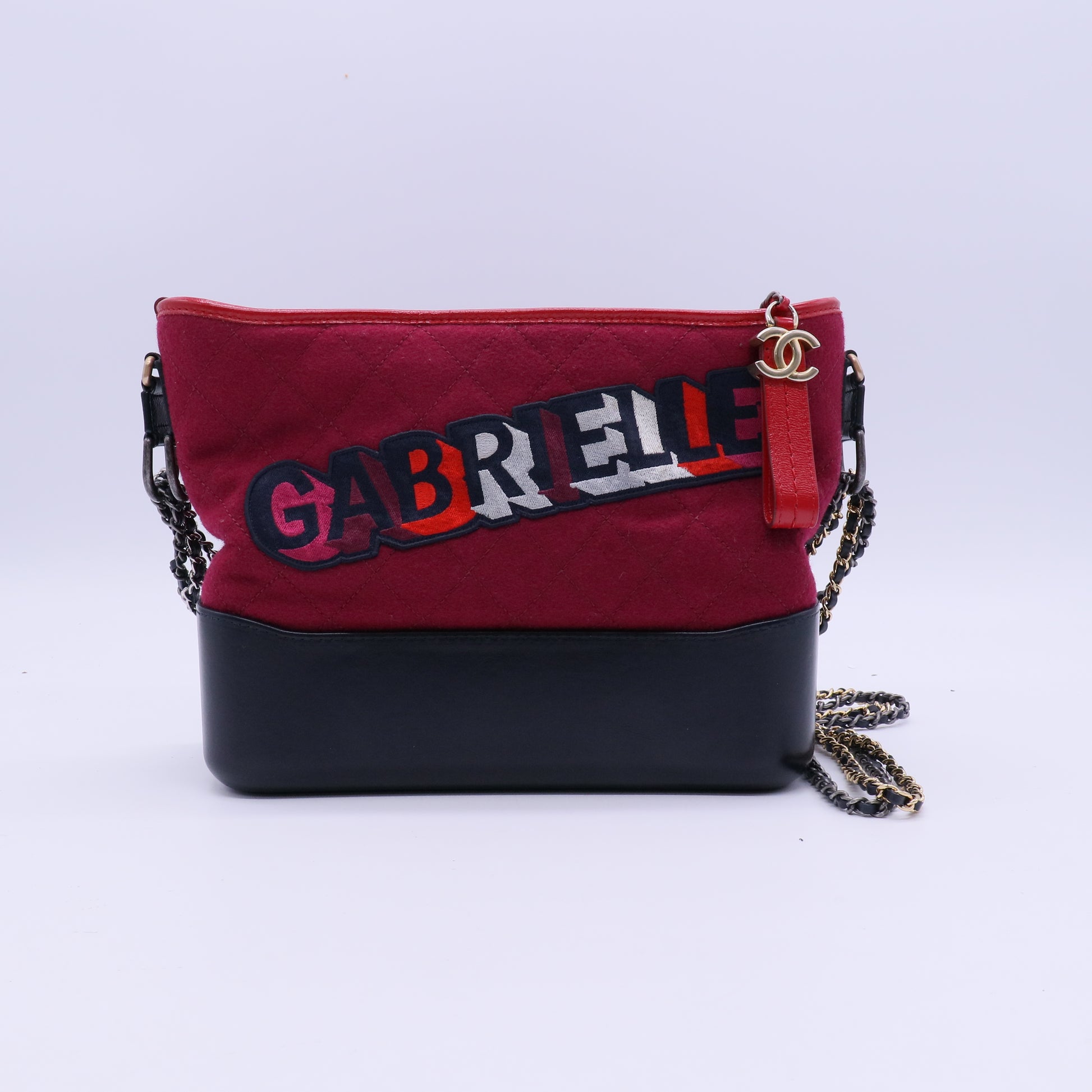Chanel Wool Calfskin Quilted Gabrielle Hobo Red  B21523