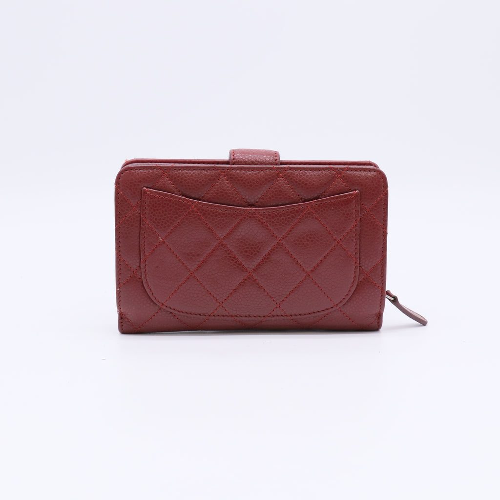 Chanel Classic French Wallet Quilted Red Caviar Silver Hardware W22228