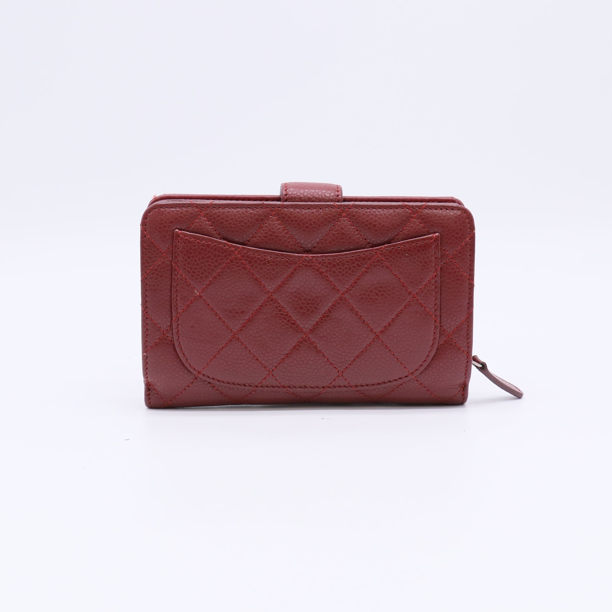 Chanel Classic French Wallet Quilted Red Caviar Silver Hardware W22228
