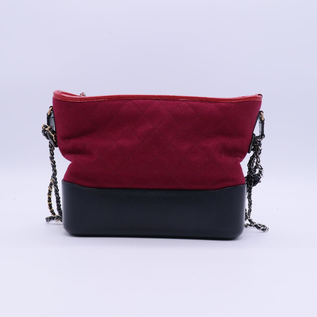 Chanel Wool Calfskin Quilted Gabrielle Hobo Red  B21523