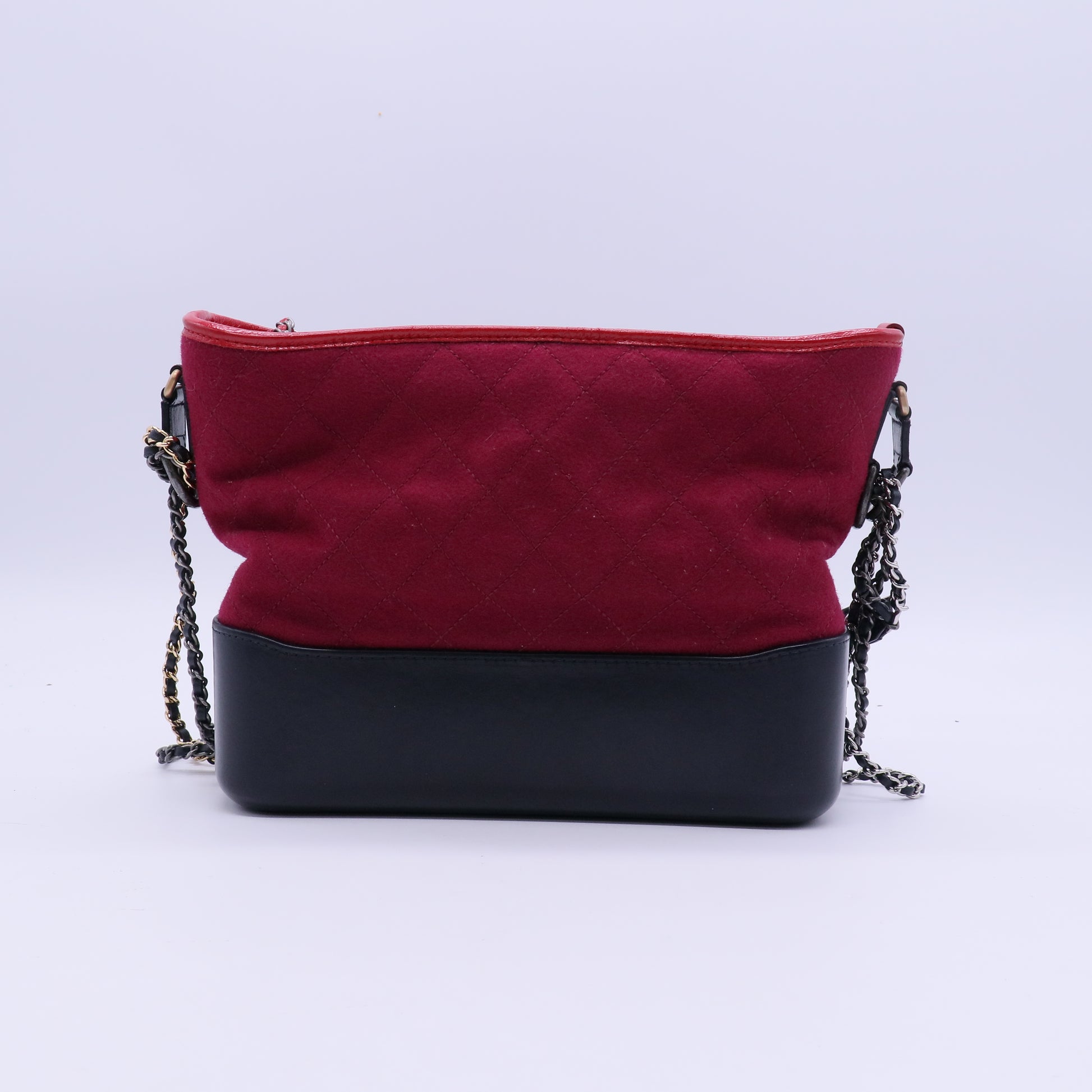 Chanel Wool Calfskin Quilted Gabrielle Hobo Red  B21523