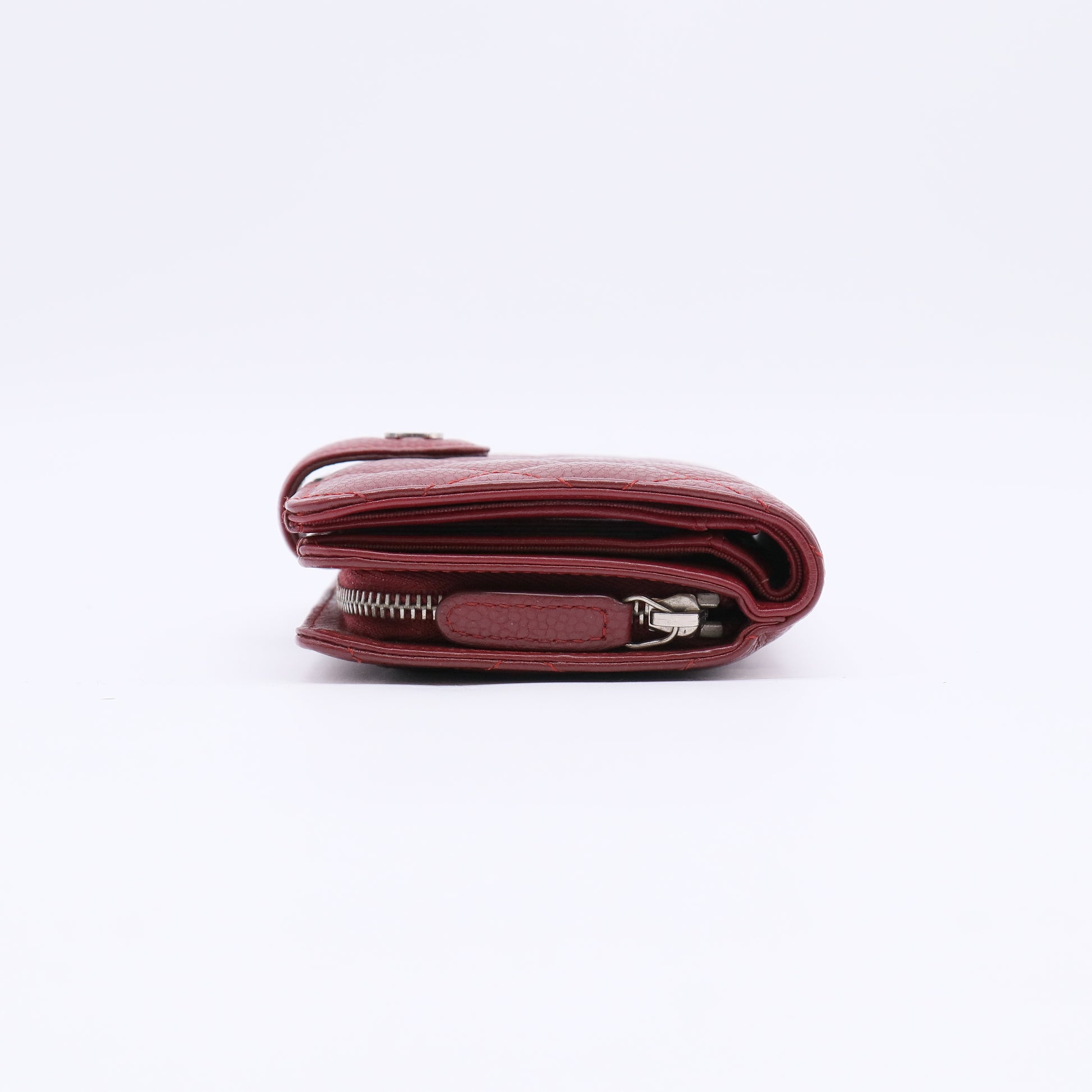 Chanel Classic French Wallet Quilted Red Caviar Silver Hardware W22228