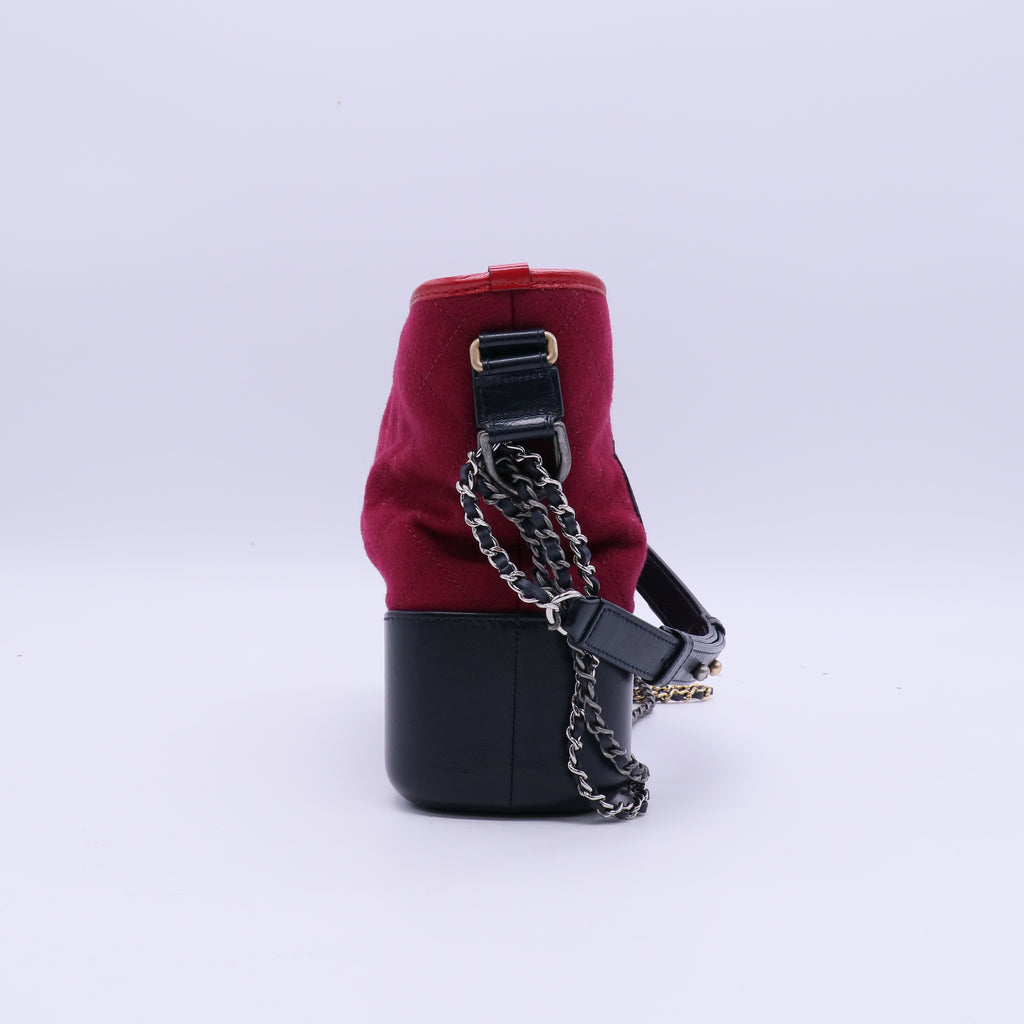 Chanel Wool Calfskin Quilted Gabrielle Hobo Red  B21523