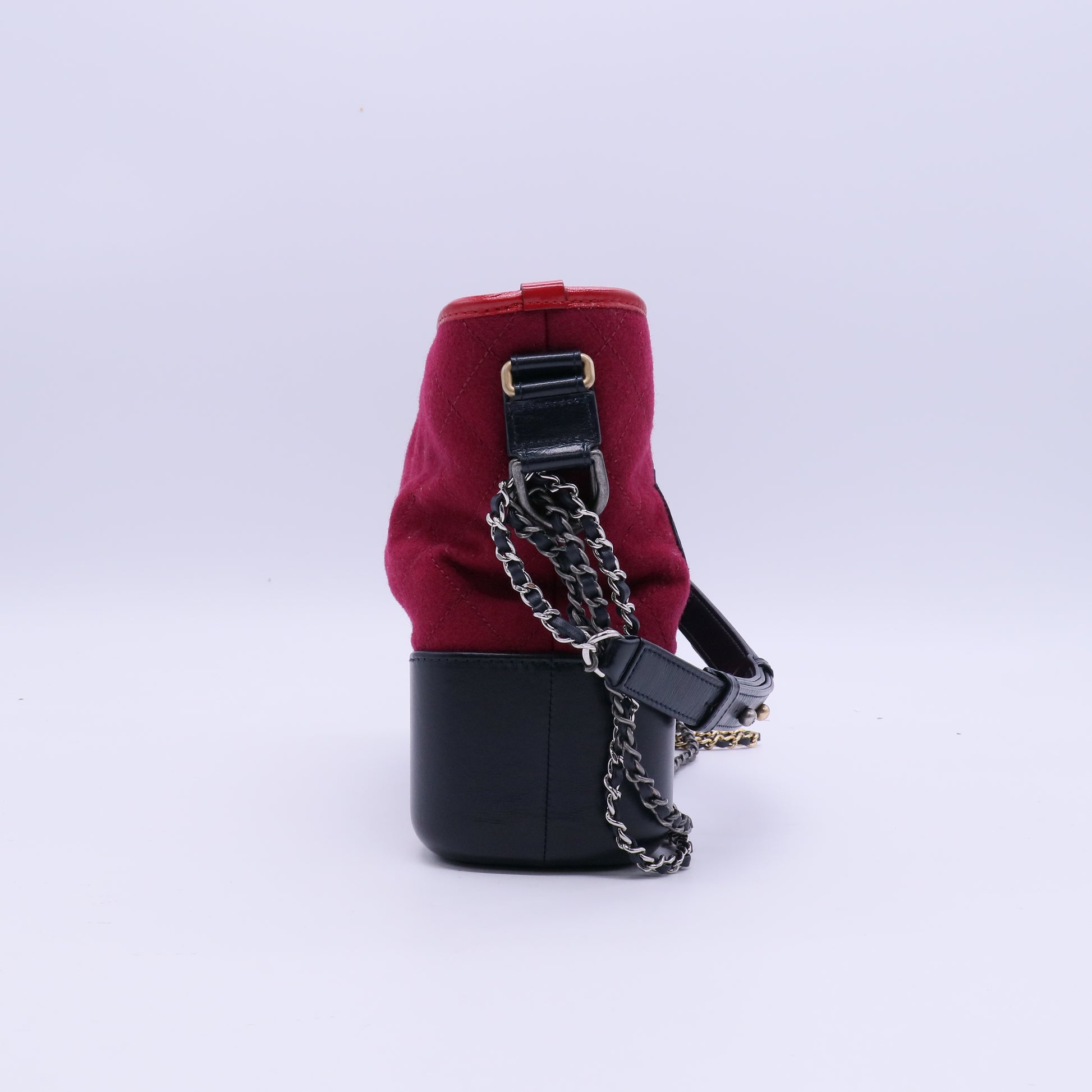 Chanel Wool Calfskin Quilted Gabrielle Hobo Red  B21523