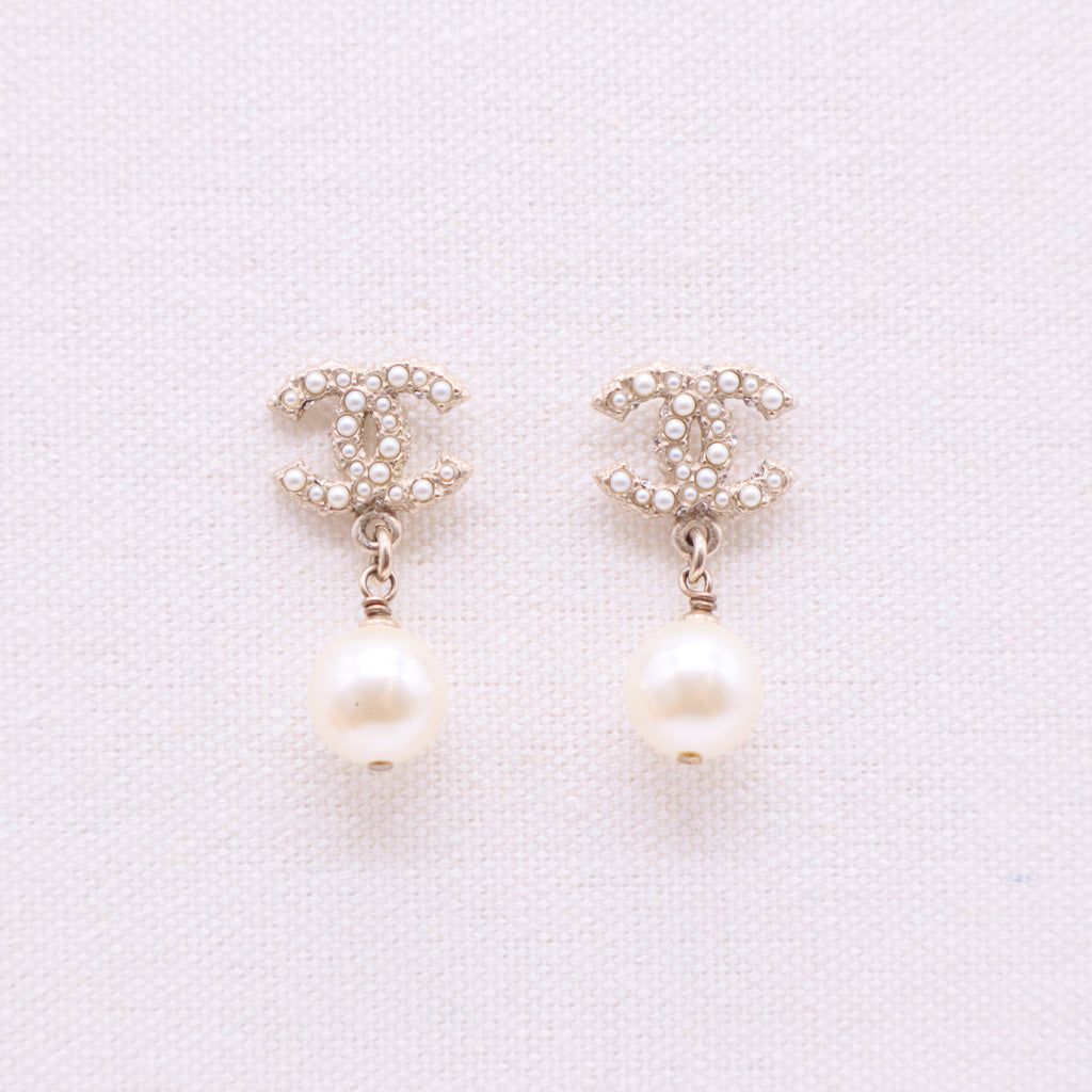 Crystal Pearl CC Drop Earrings Silver W20176