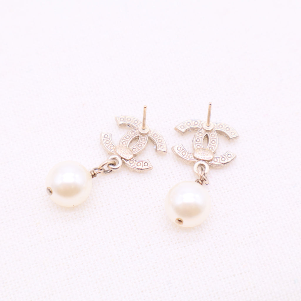 Crystal Pearl CC Drop Earrings Silver W20176