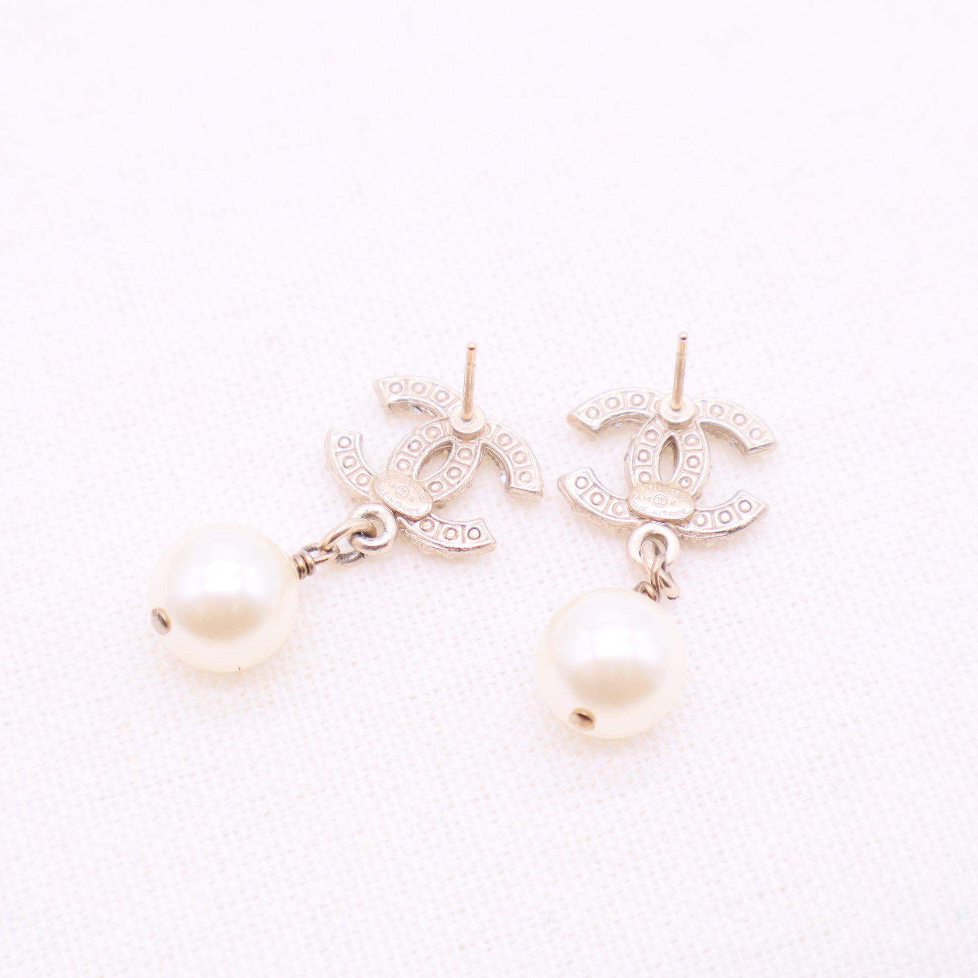 Crystal Pearl CC Drop Earrings Silver W20176