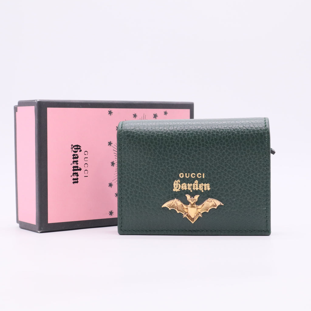 Calfskin Garden Bat Card Case Dark Green