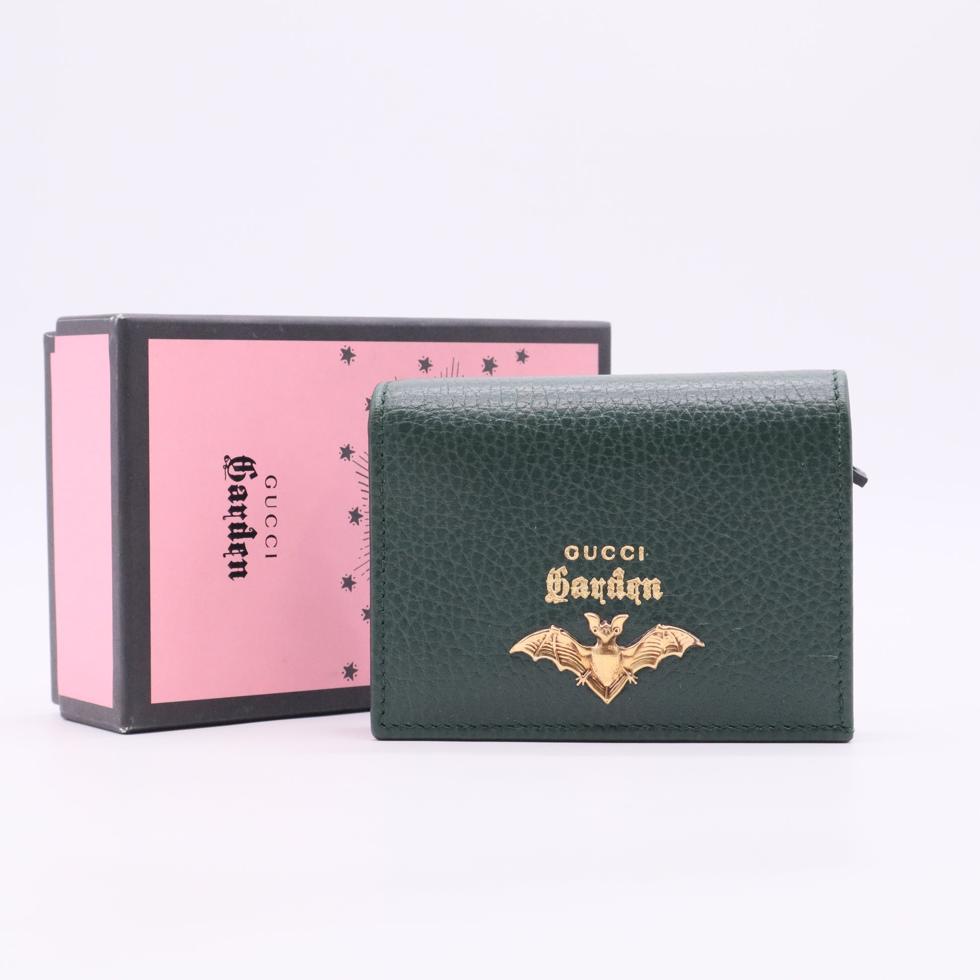 Calfskin Garden Bat Card Case Dark Green