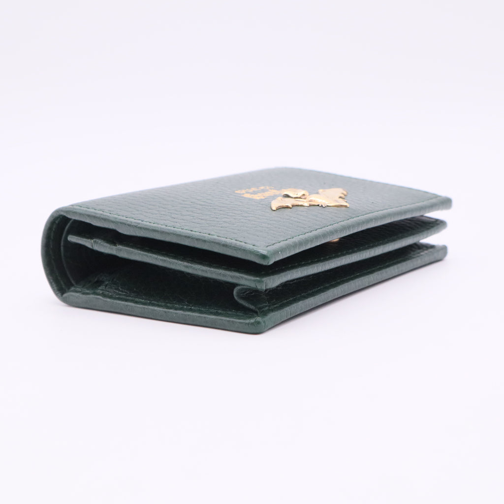 Calfskin Garden Bat Card Case Dark Green