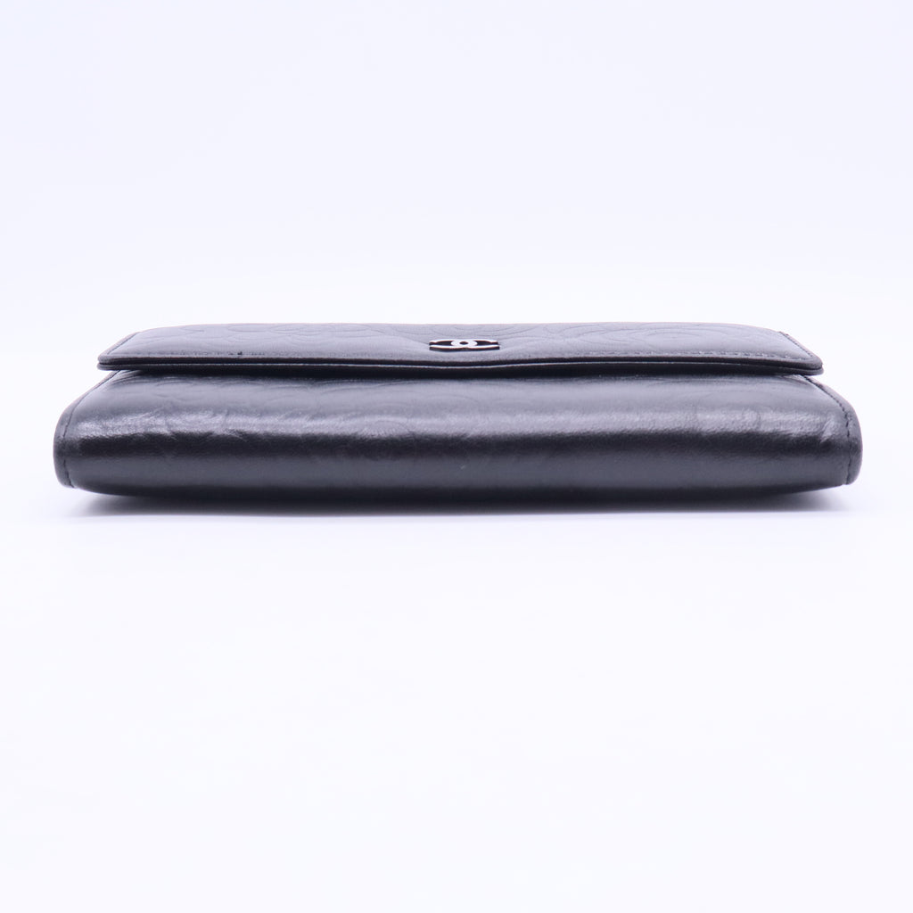 Black Camellia Embossed Leather Large Flap Wallet W20166