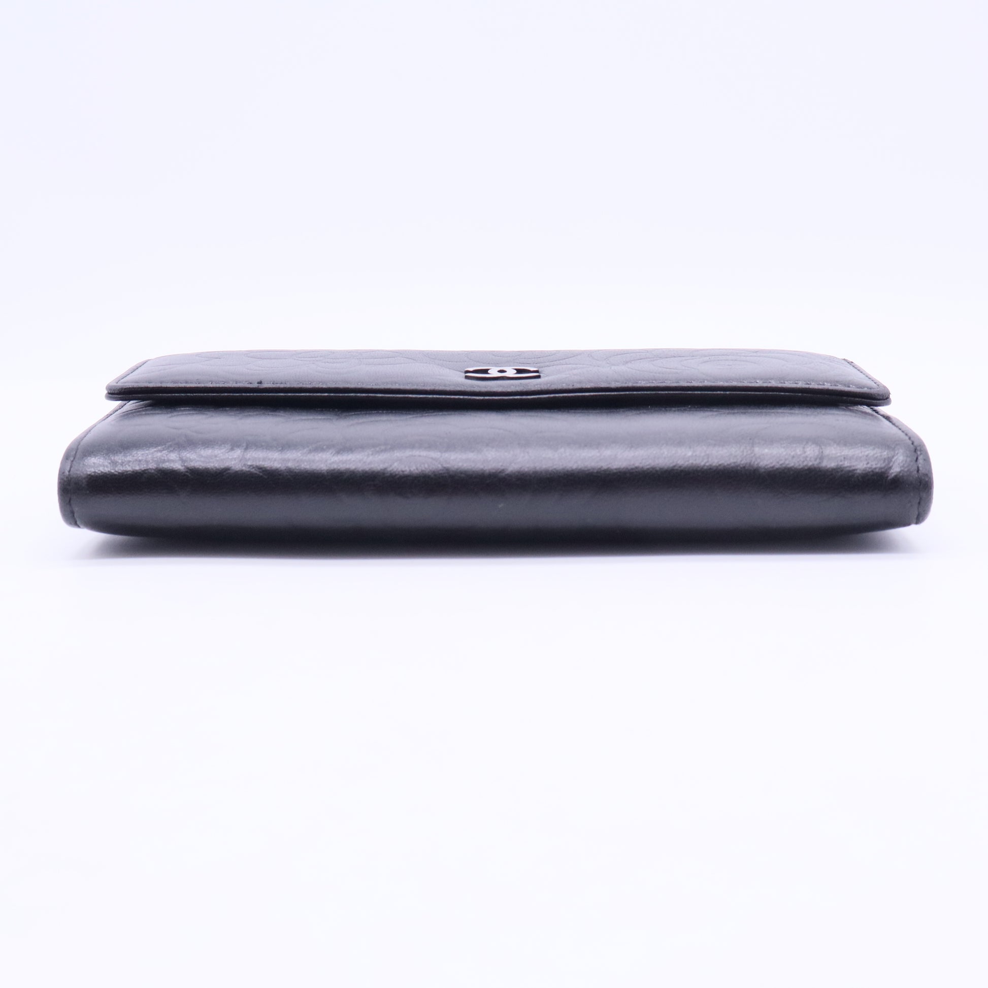 Black Camellia Embossed Leather Large Flap Wallet W20166