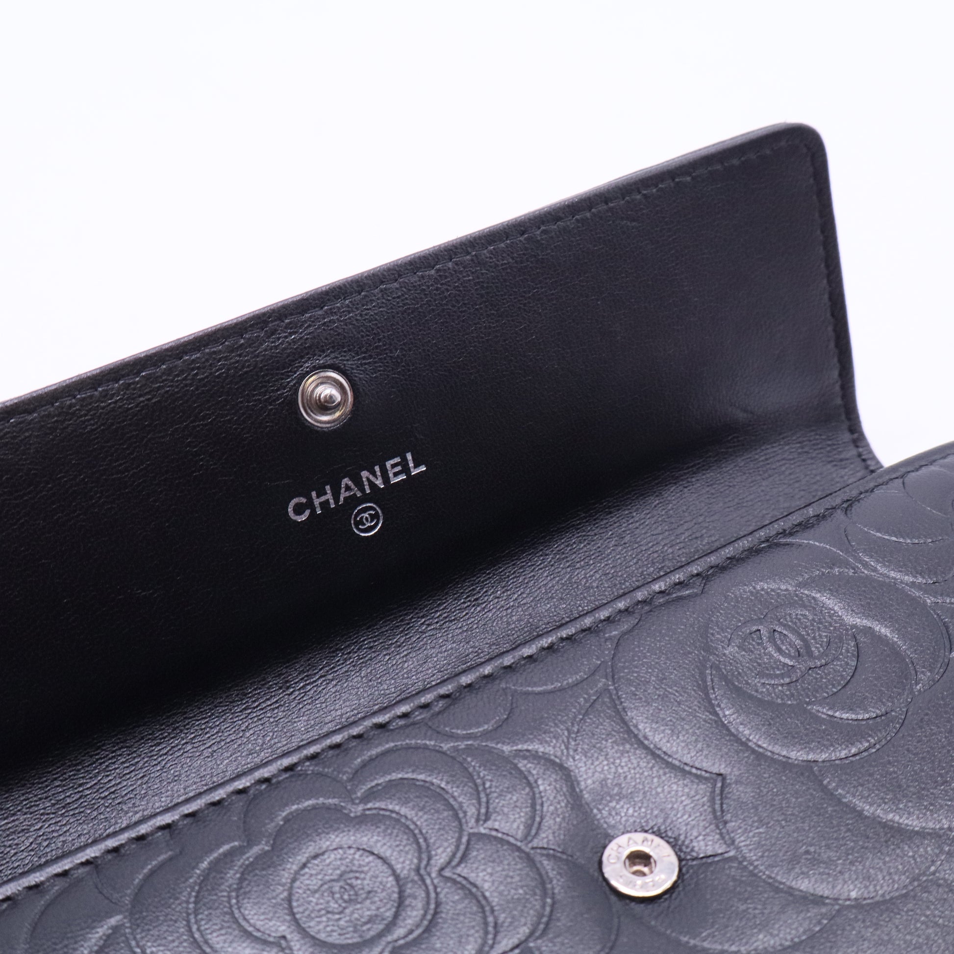Black Camellia Embossed Leather Large Flap Wallet W20166