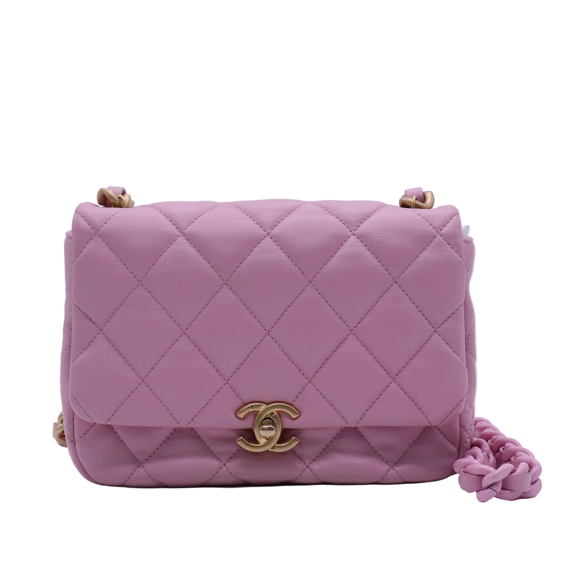 Chanel Lacquered Metal CC Flap Bag Quilted Lambskin Small  B21885