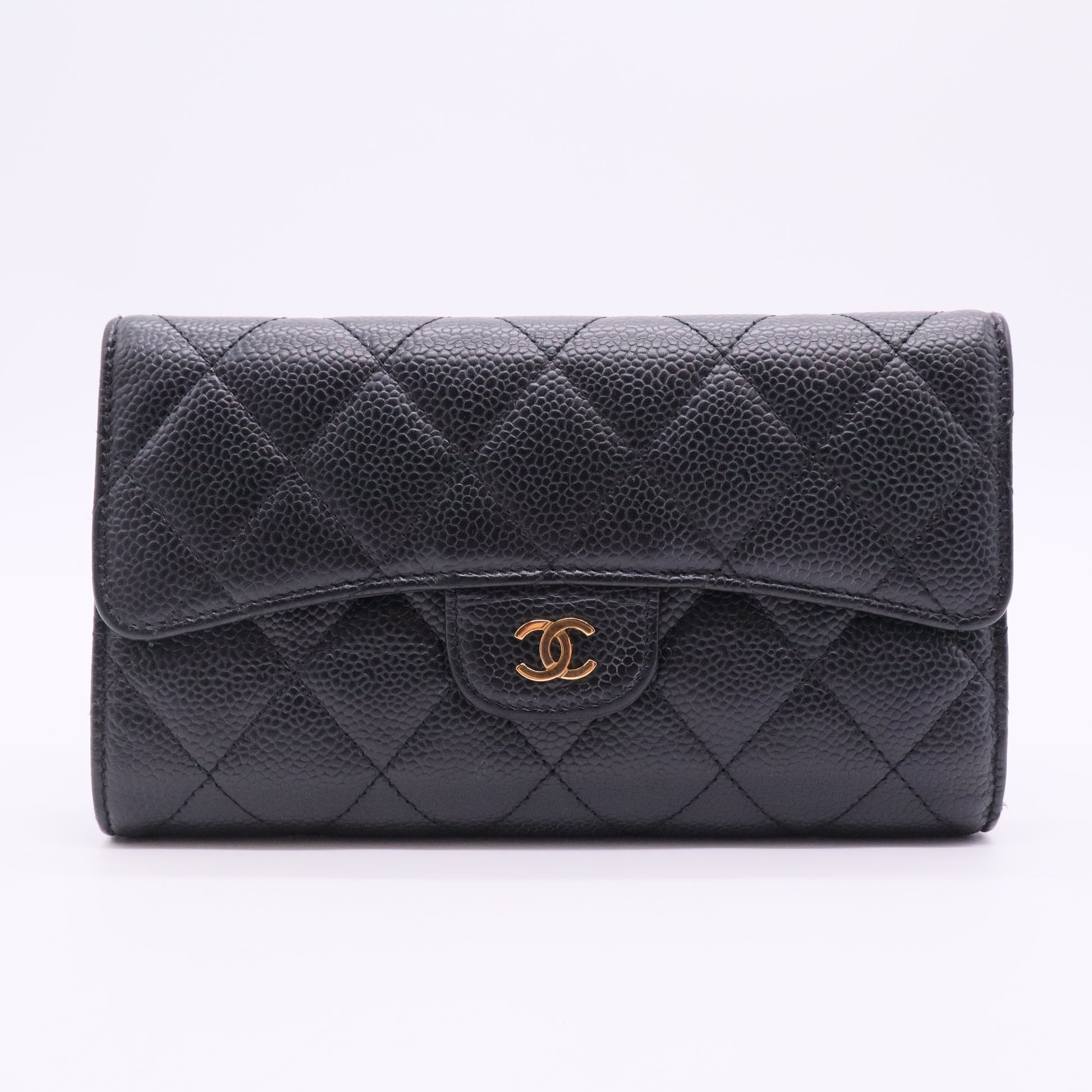 Caviar Quilted Long Flap Wallet Black