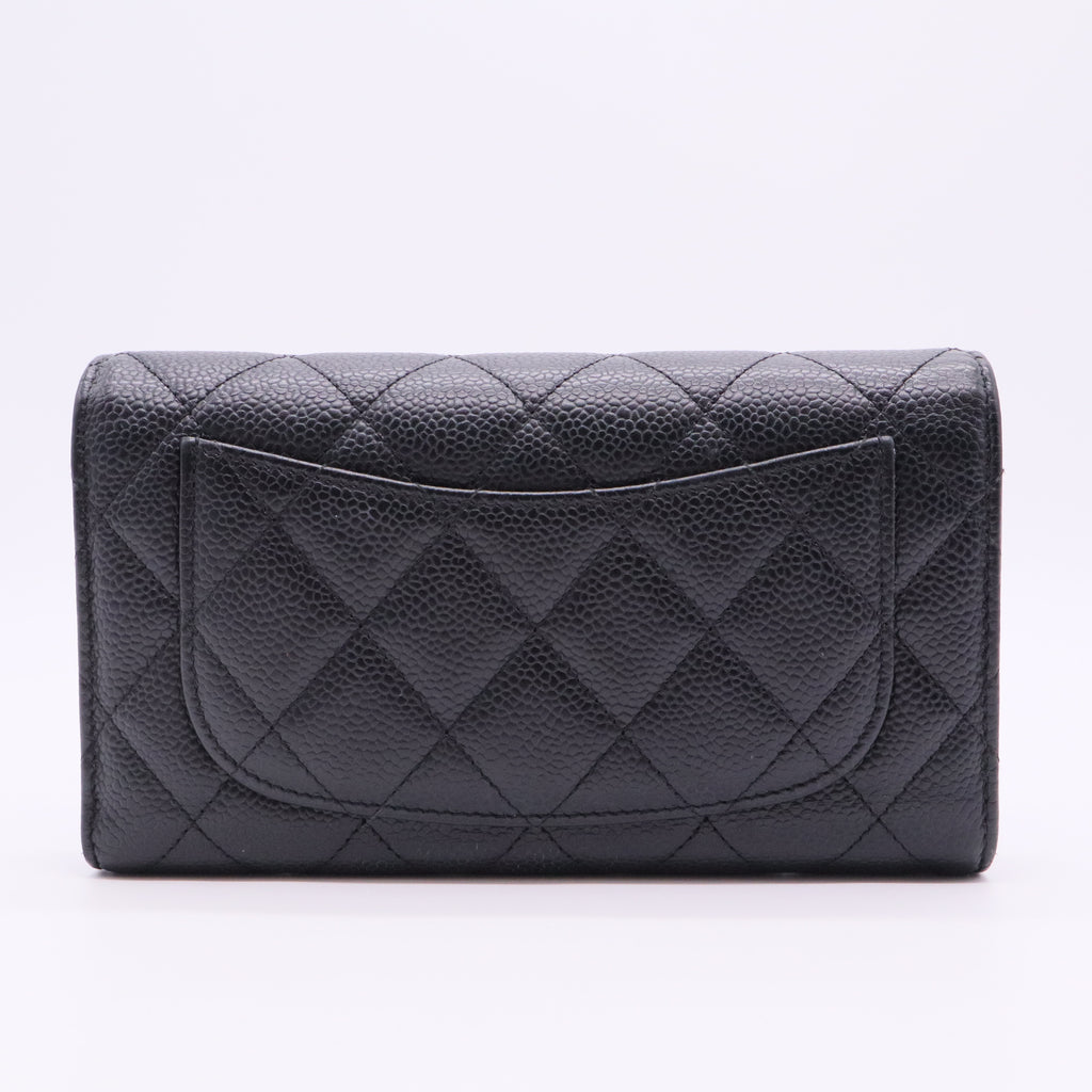 Caviar Quilted Long Flap Wallet Black