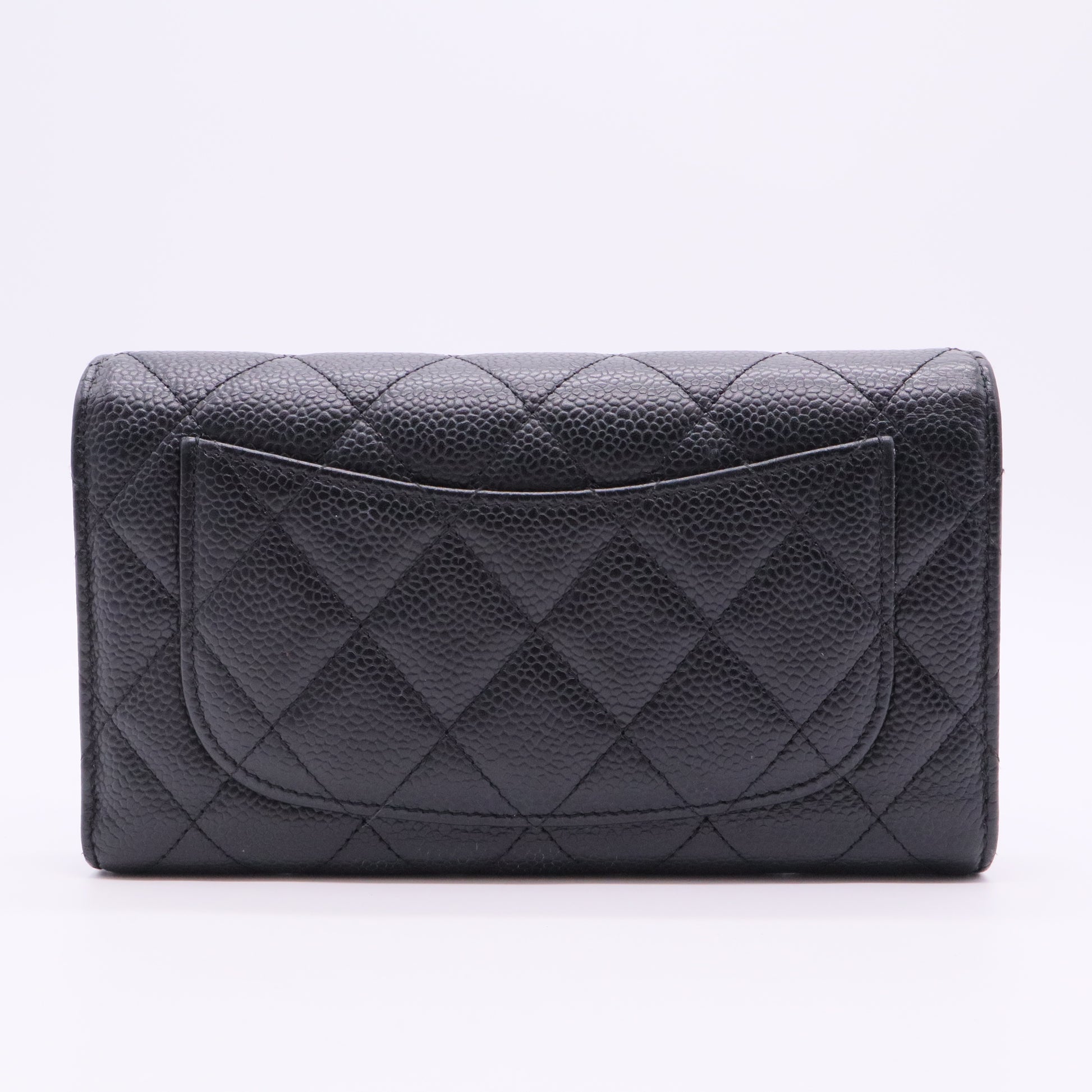 Caviar Quilted Long Flap Wallet Black