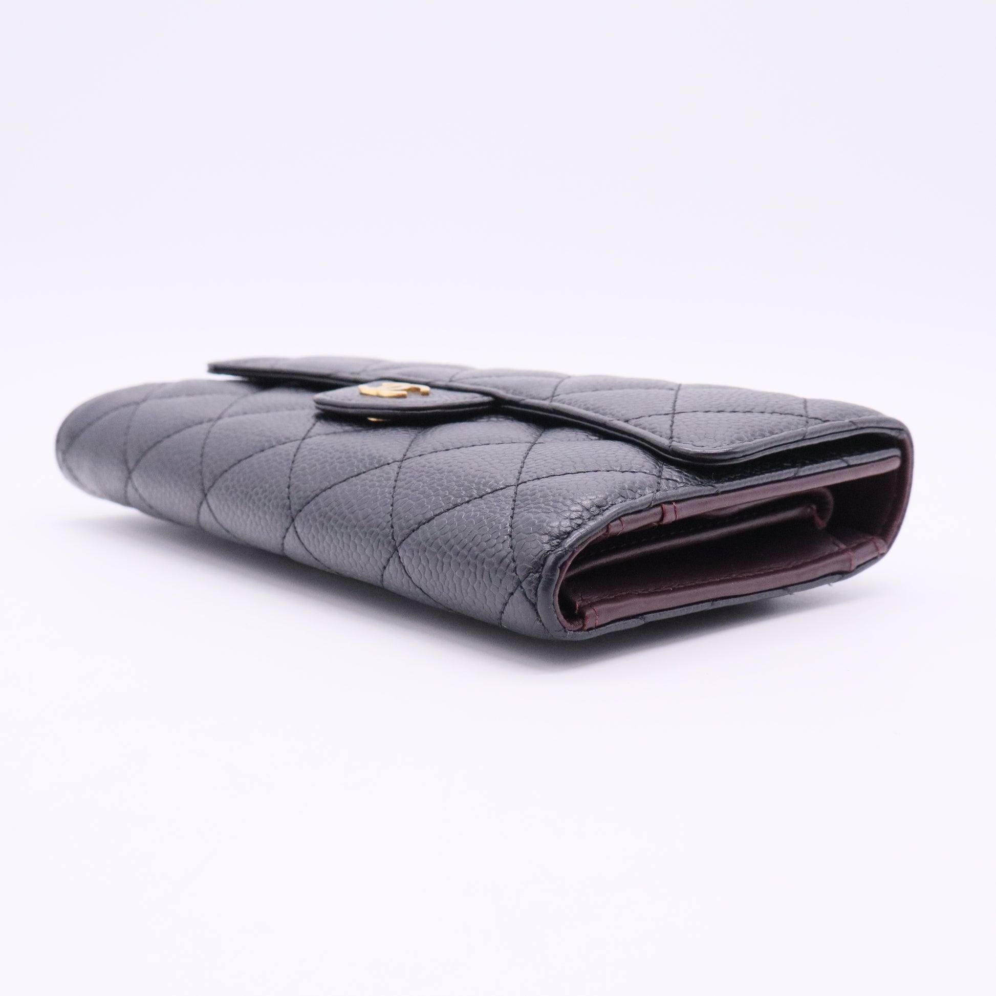 Caviar Quilted Long Flap Wallet Black