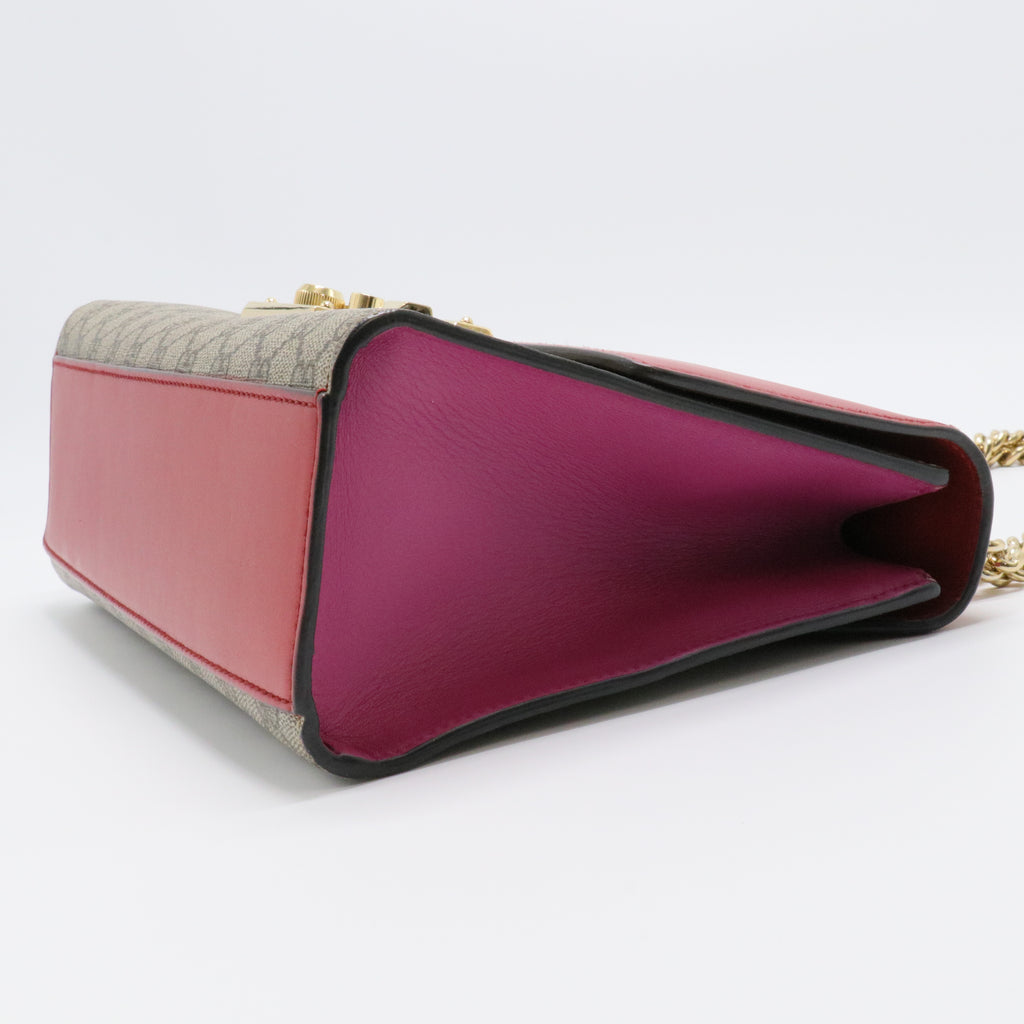 Red GG Supreme Coated Canvas Padlock Medium Shoulder Bag