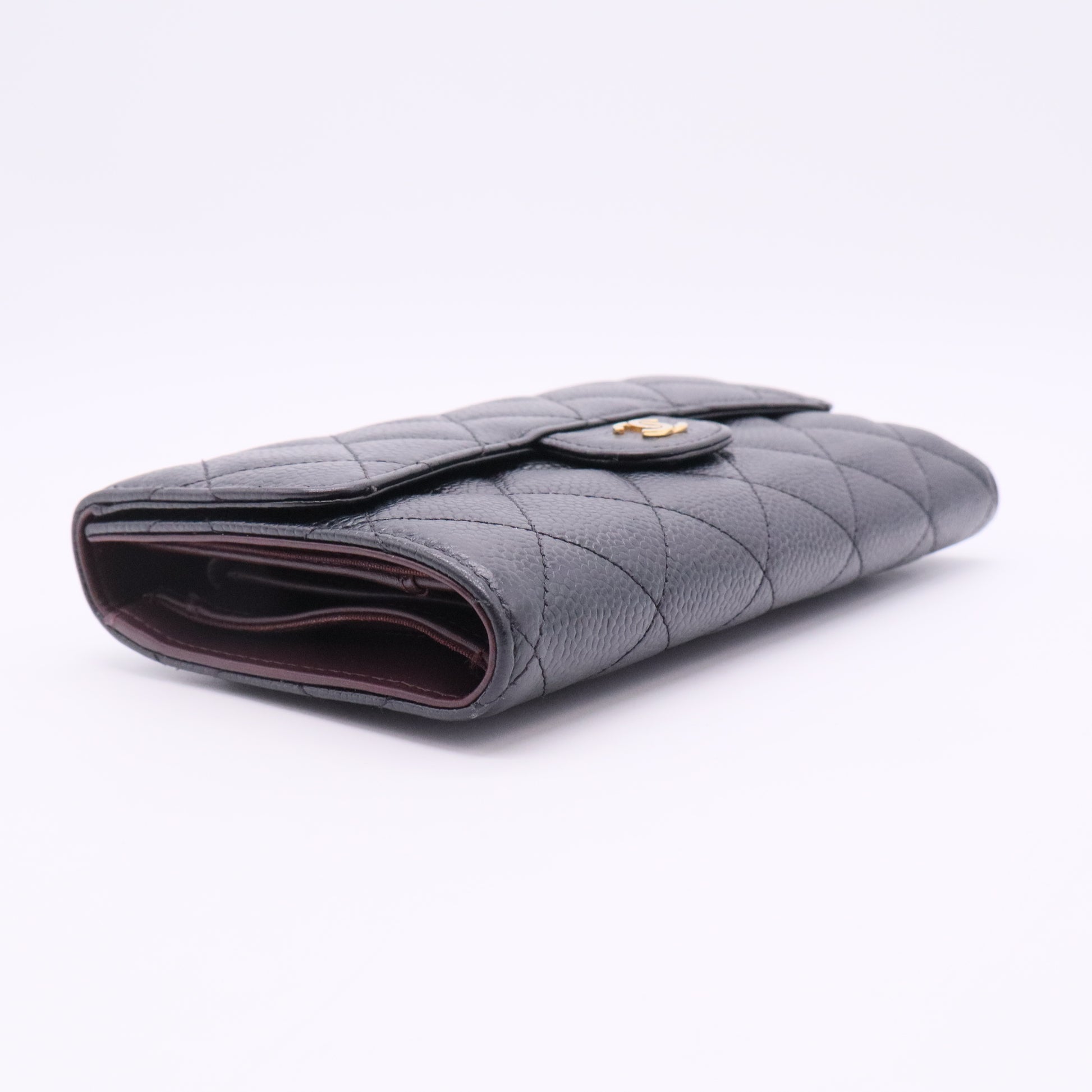 Caviar Quilted Long Flap Wallet Black