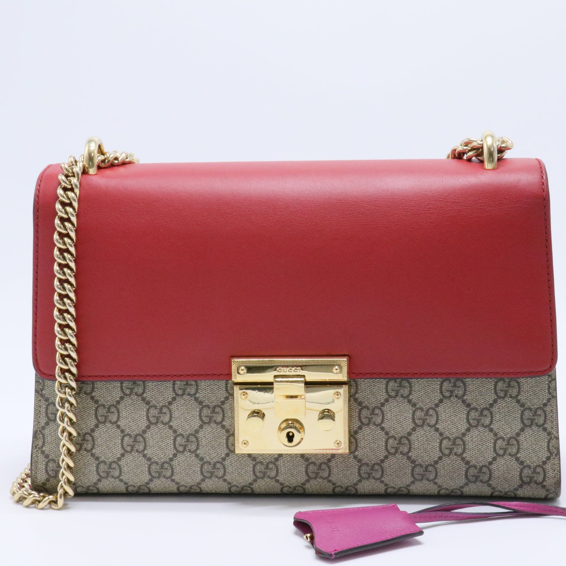 Red GG Supreme Coated Canvas Padlock Medium Shoulder Bag