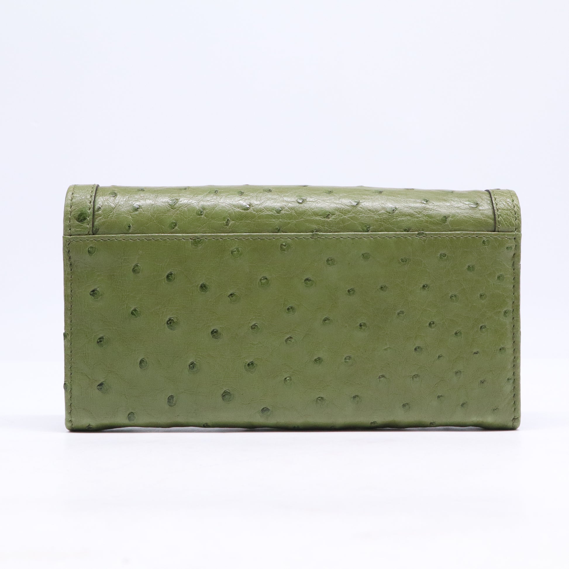 Gucci Green Ostrich Leather Bamboo Bar Continental Wallet W21027