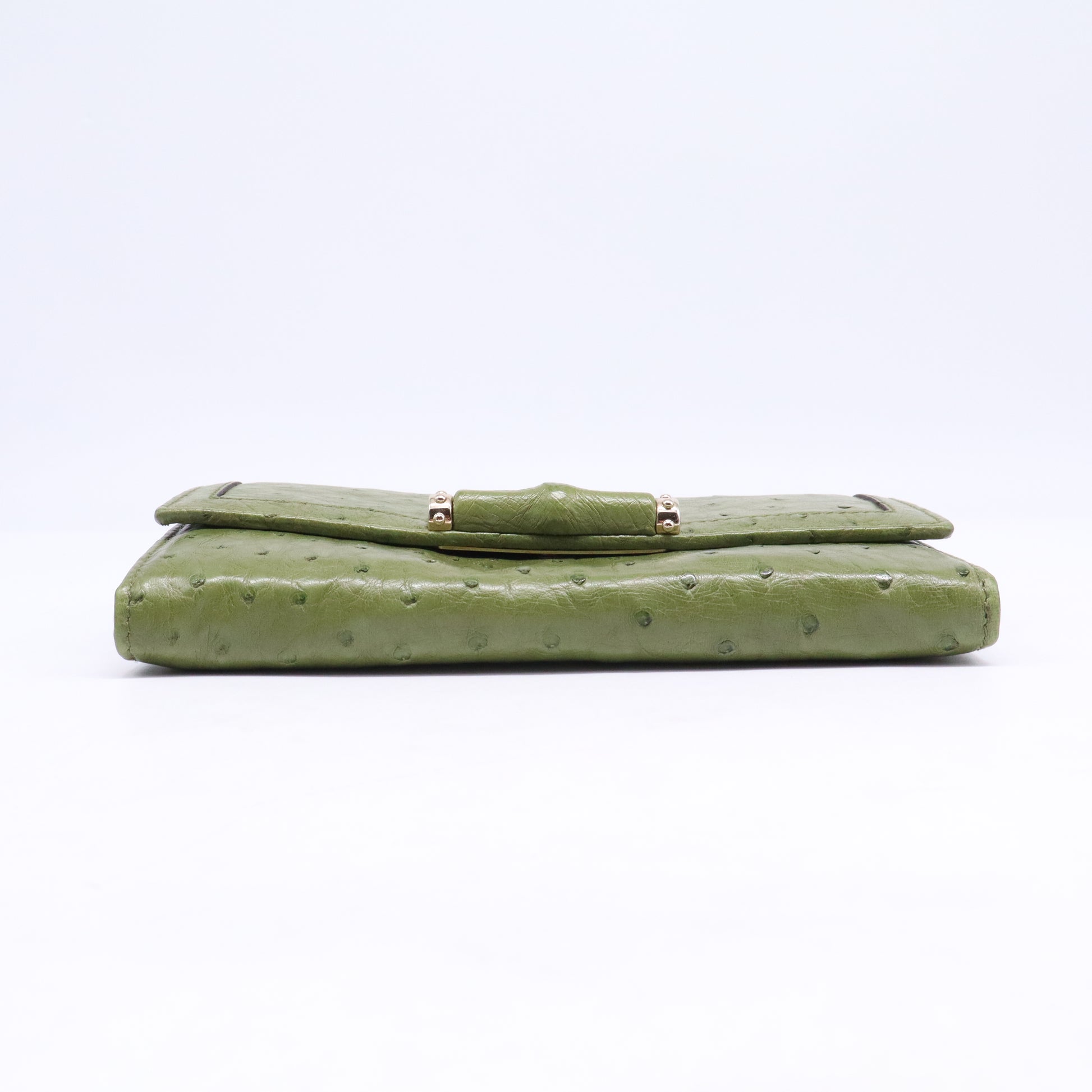 Gucci Green Ostrich Leather Bamboo Bar Continental Wallet W21027