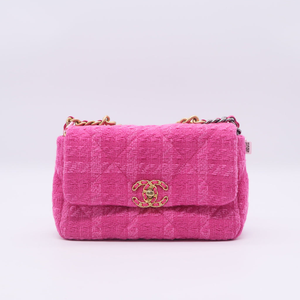 Chanel Pink Quilted Tweed Chanel 19 Small Flap Bag twins LDJ3370