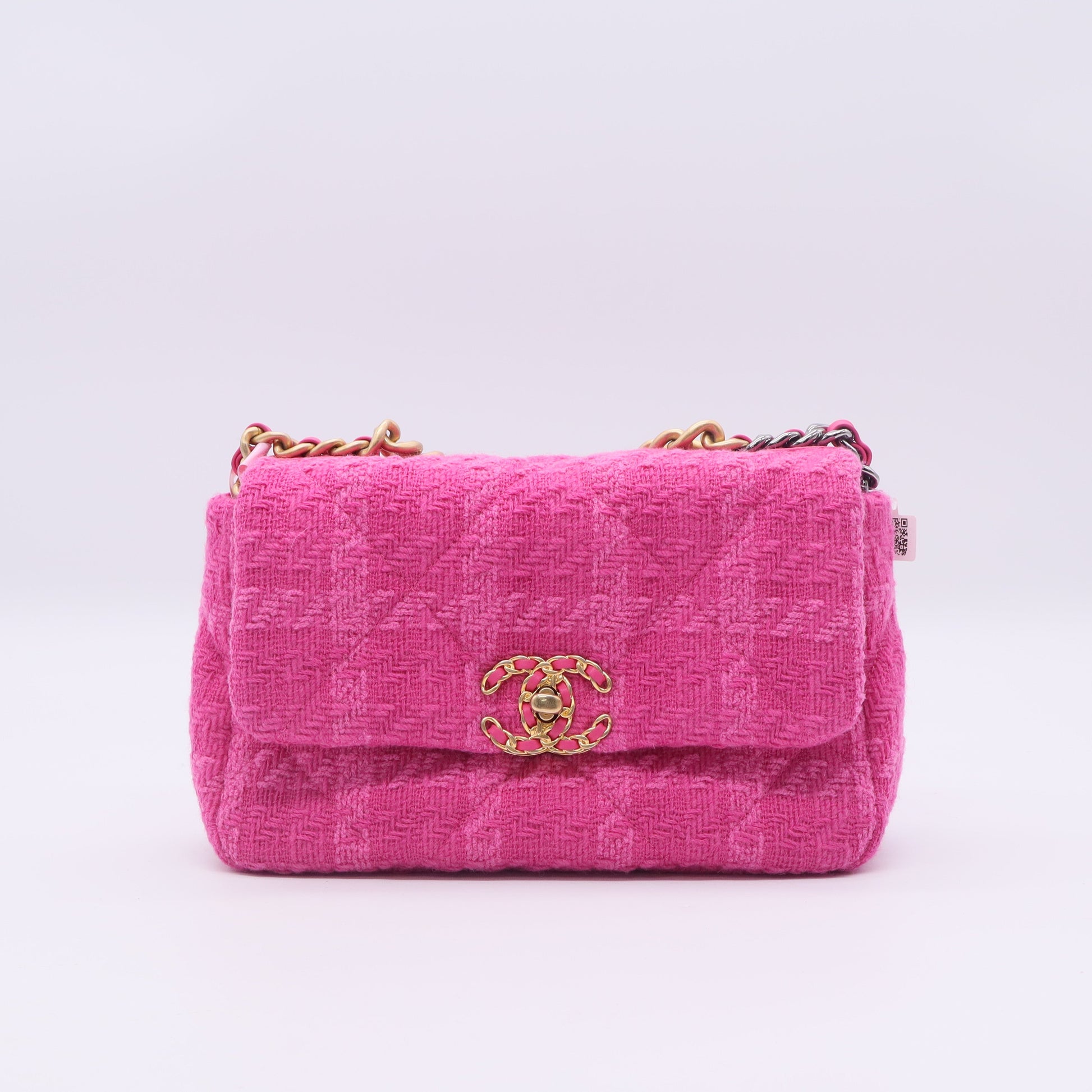 Chanel Pink Quilted Tweed Chanel 19 Small Flap Bag twins LDJ3370