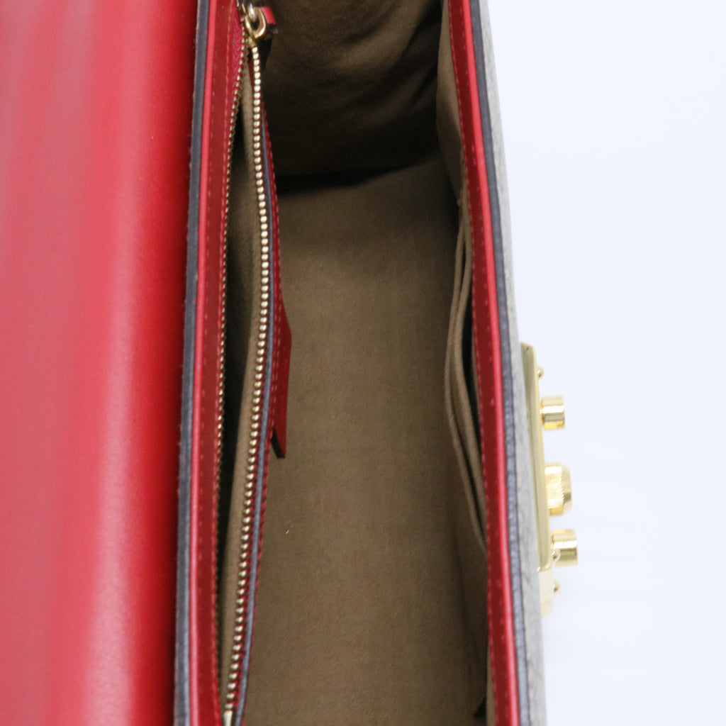 Red GG Supreme Coated Canvas Padlock Medium Shoulder Bag