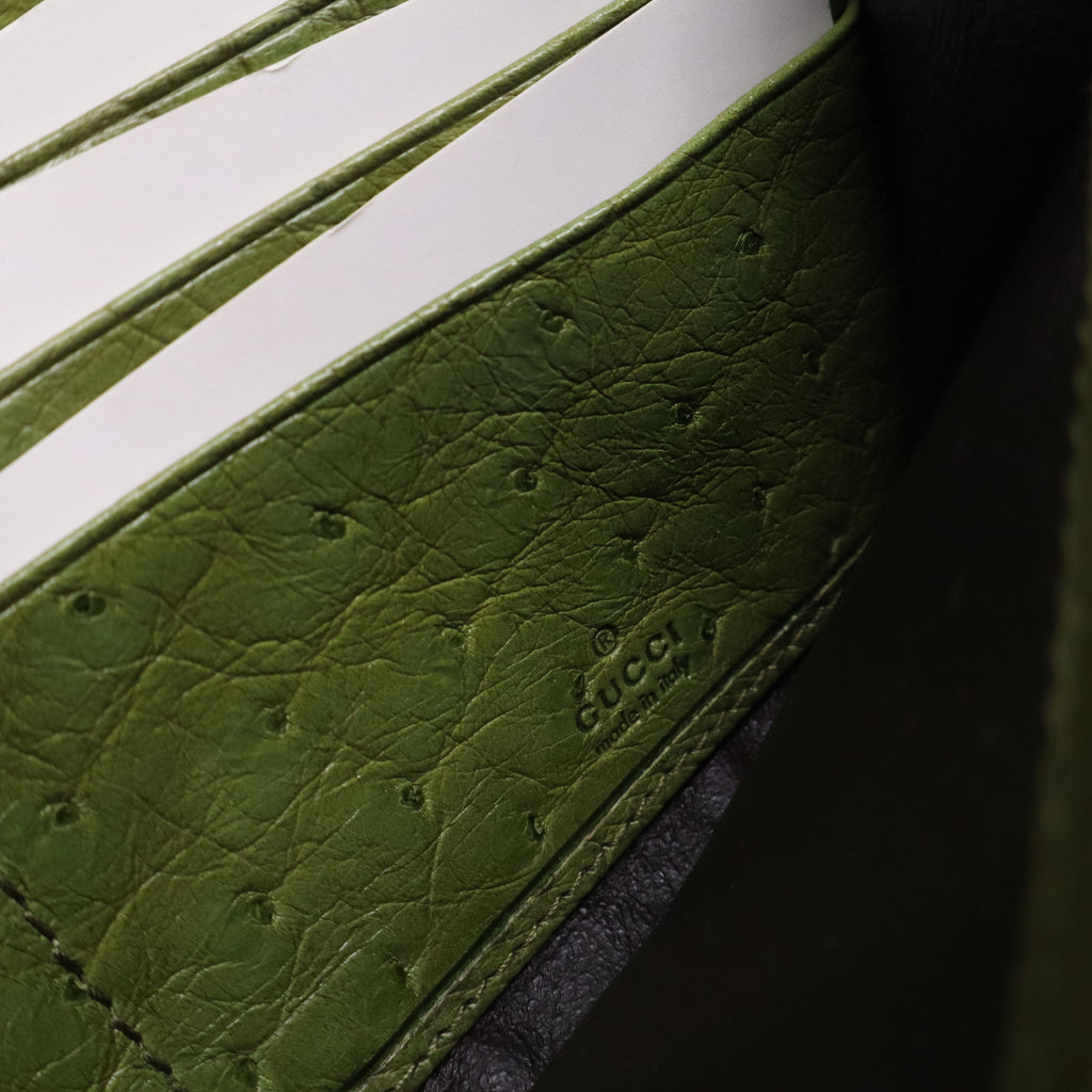Gucci Green Ostrich Leather Bamboo Bar Continental Wallet W21027
