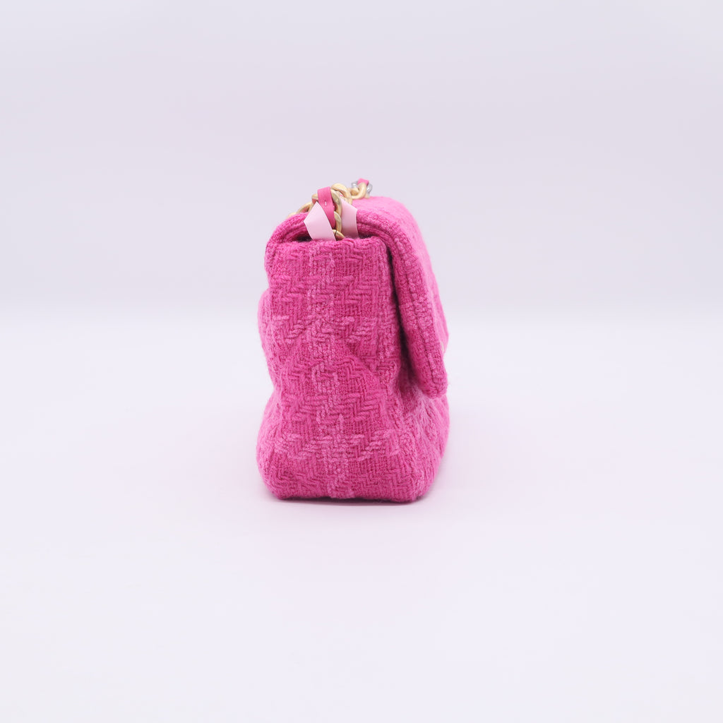 Chanel Pink Quilted Tweed Chanel 19 Small Flap Bag twins LDJ3370