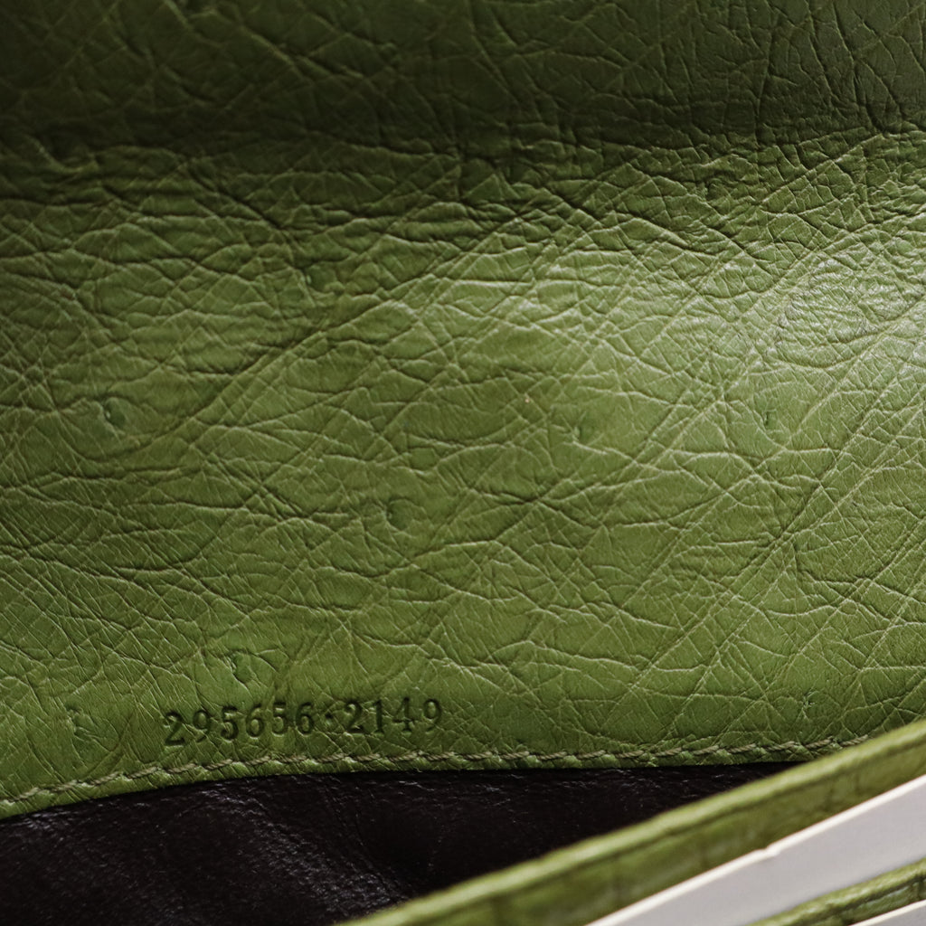 Gucci Green Ostrich Leather Bamboo Bar Continental Wallet W21027