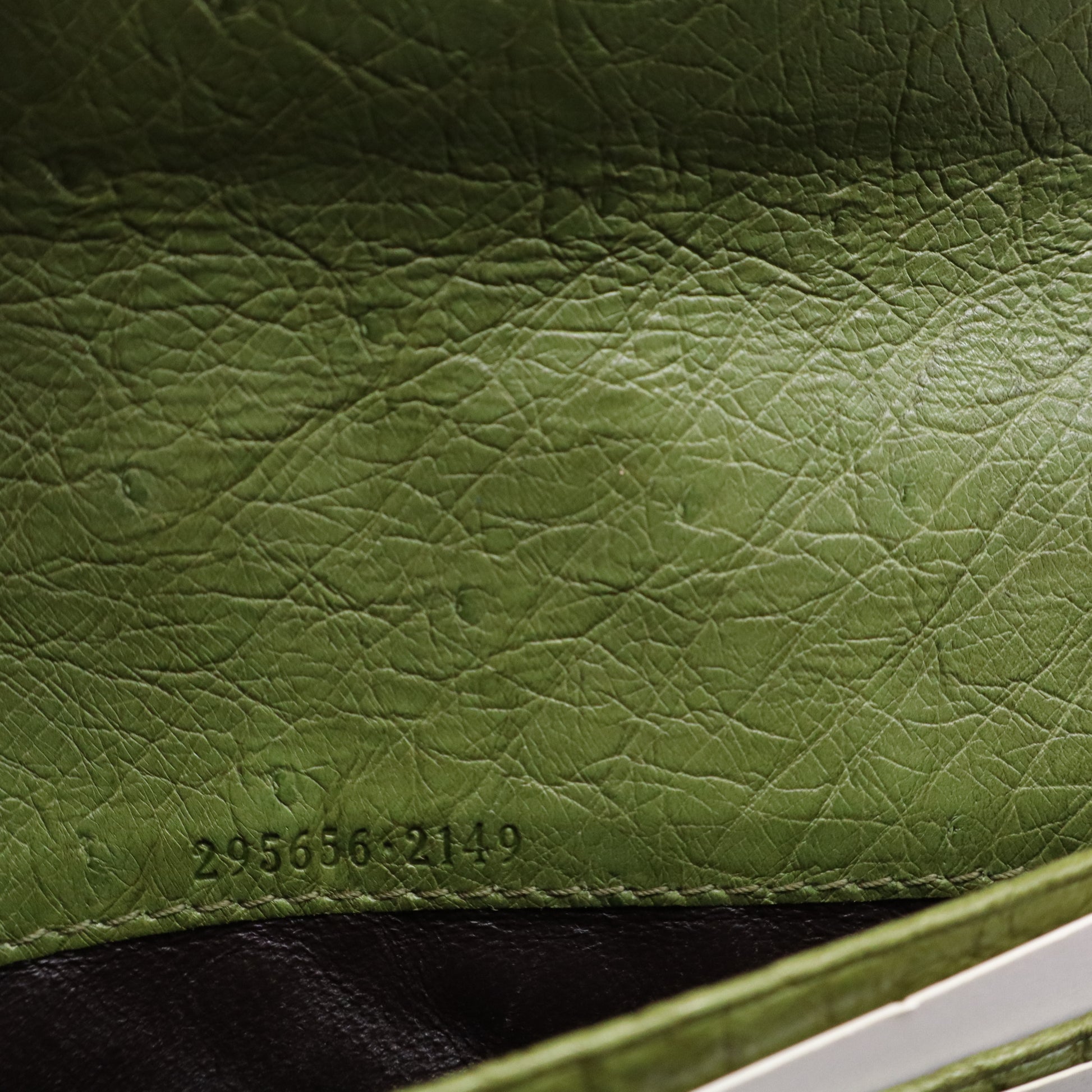 Gucci Green Ostrich Leather Bamboo Bar Continental Wallet W21027