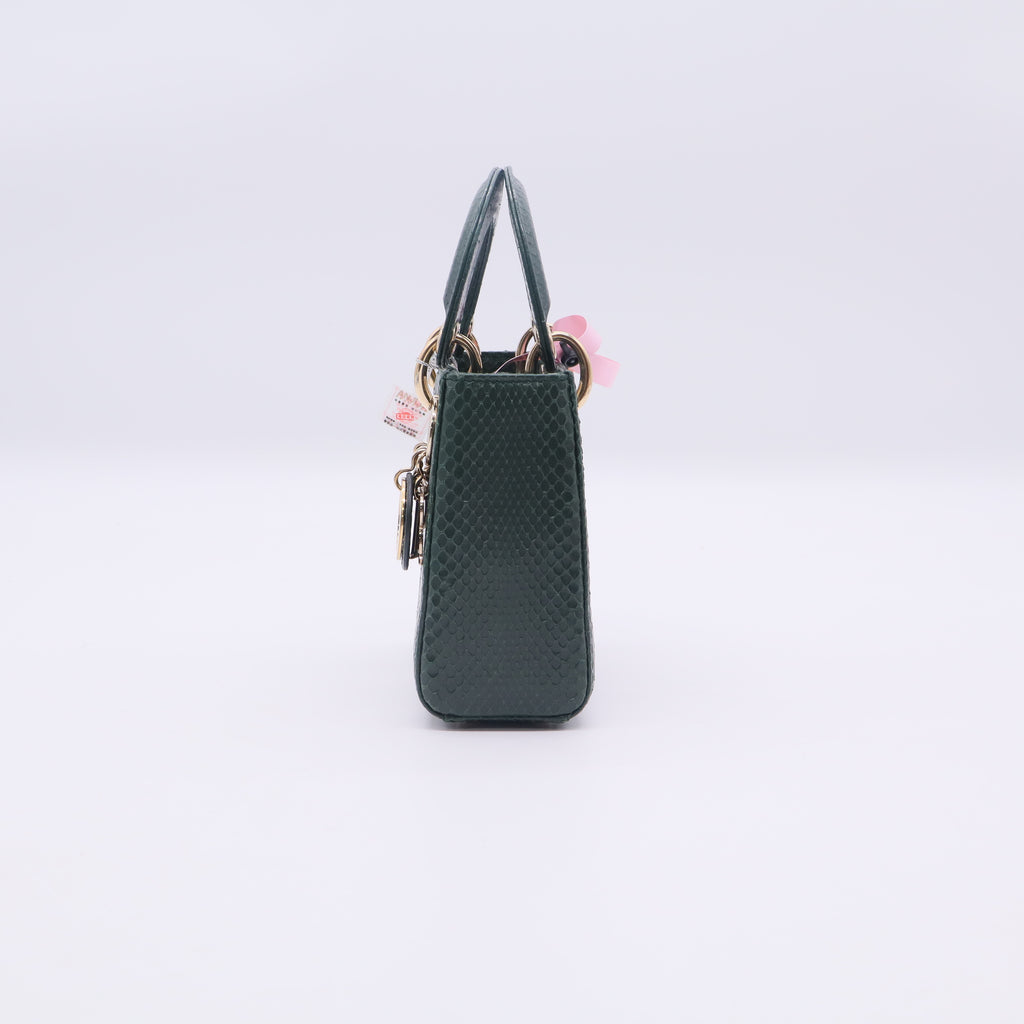 Christian Dior Shiny Snakeskin Mini Lady Dior Emerald Green twins LDJ3393
