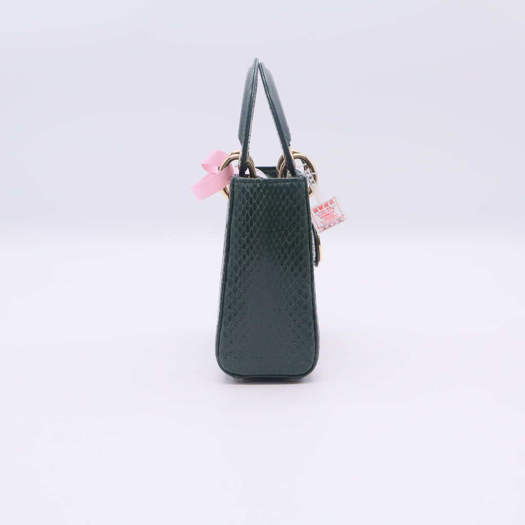 Christian Dior Shiny Snakeskin Mini Lady Dior Emerald Green twins LDJ3393