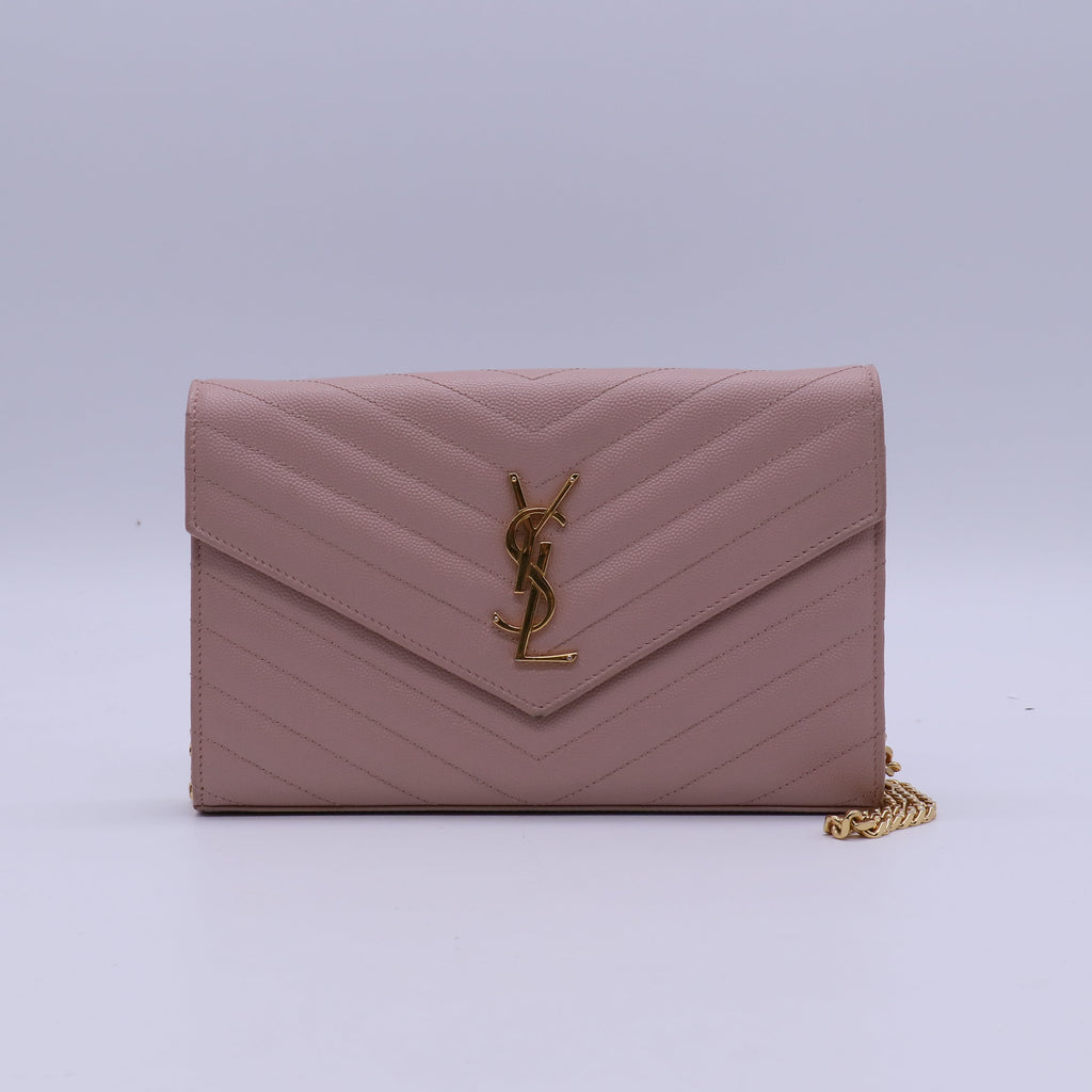 Yves Saint Laurent Pink Quilted Grained Leather Wallet On Chain Bag twins  LDJ3920