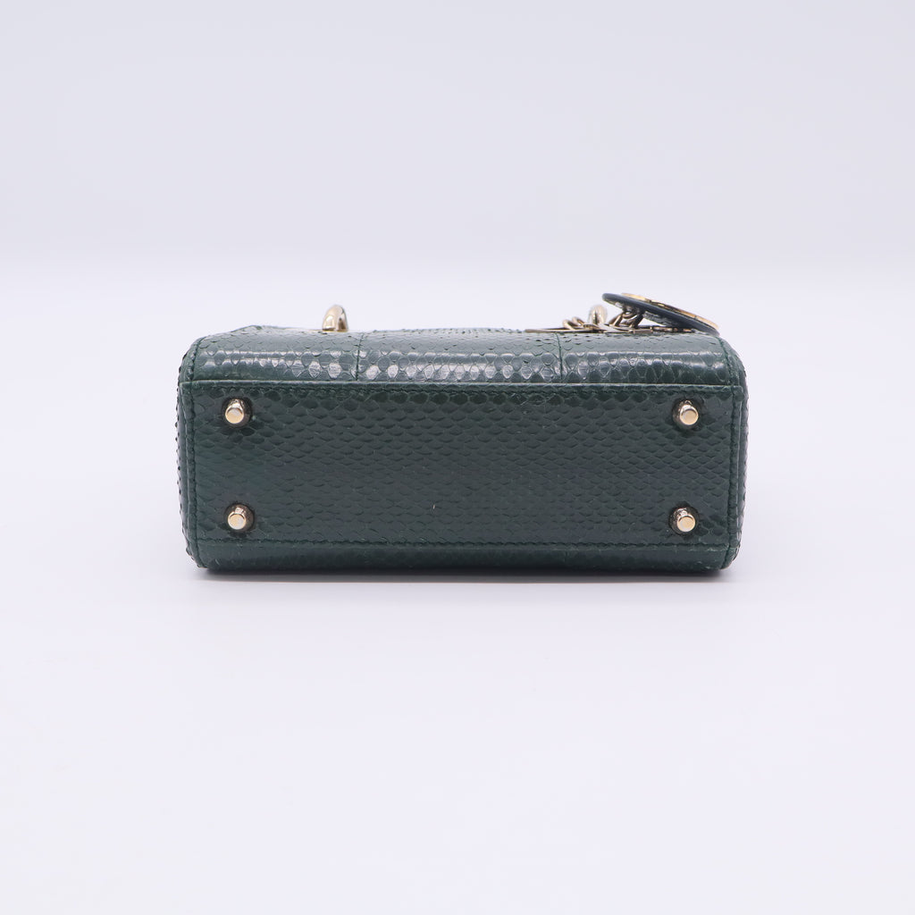 Christian Dior Shiny Snakeskin Mini Lady Dior Emerald Green twins LDJ3393