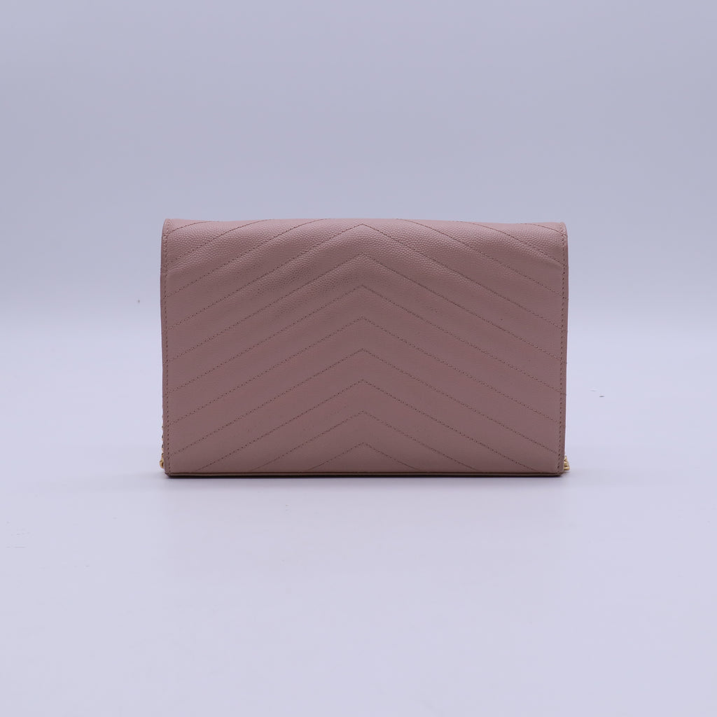 Yves Saint Laurent Pink Quilted Grained Leather Wallet On Chain Bag twins  LDJ3920