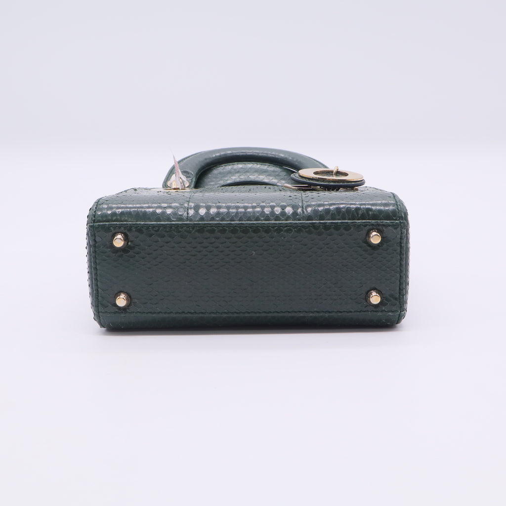Christian Dior Shiny Snakeskin Mini Lady Dior Emerald Green twins LDJ3393